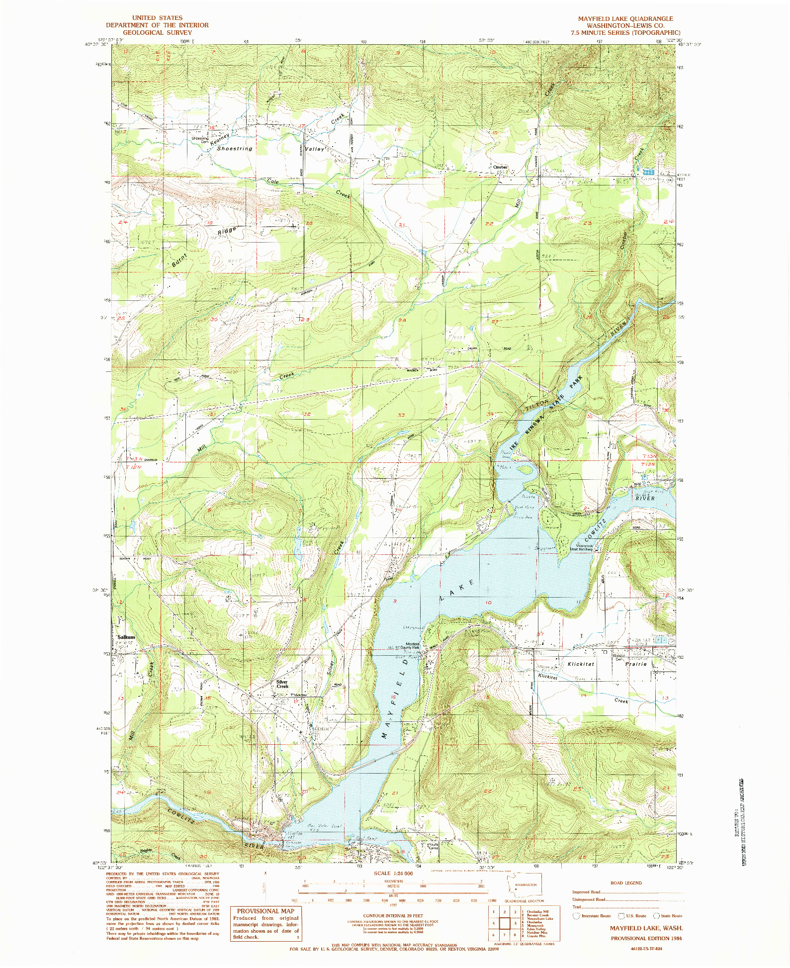 USGS 1:24000-SCALE QUADRANGLE FOR MAYFIELD LAKE, WA 1984