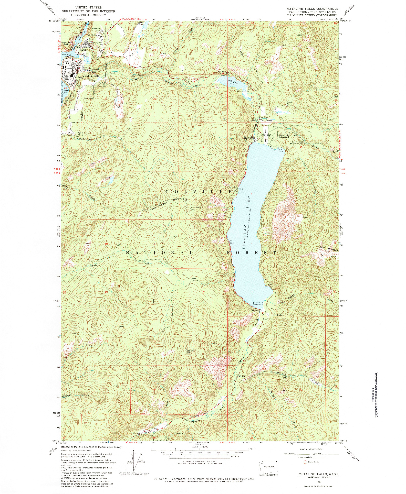 USGS 1:24000-SCALE QUADRANGLE FOR METALINE FALLS, WA 1967