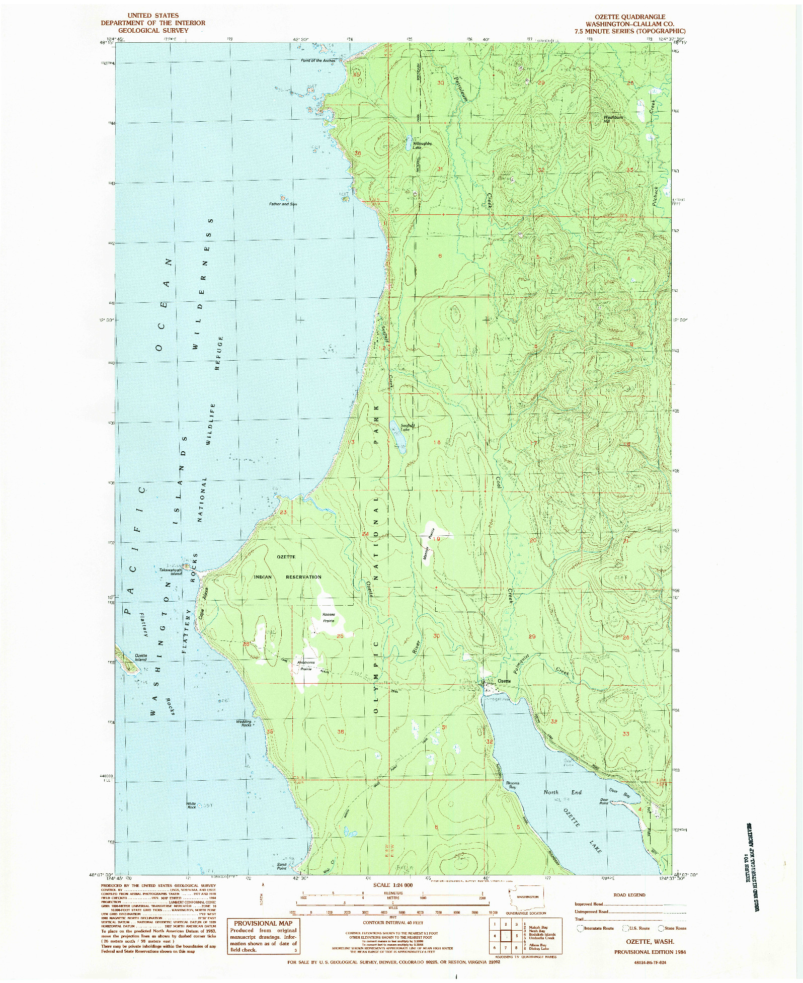 USGS 1:24000-SCALE QUADRANGLE FOR OZETTE, WA 1984