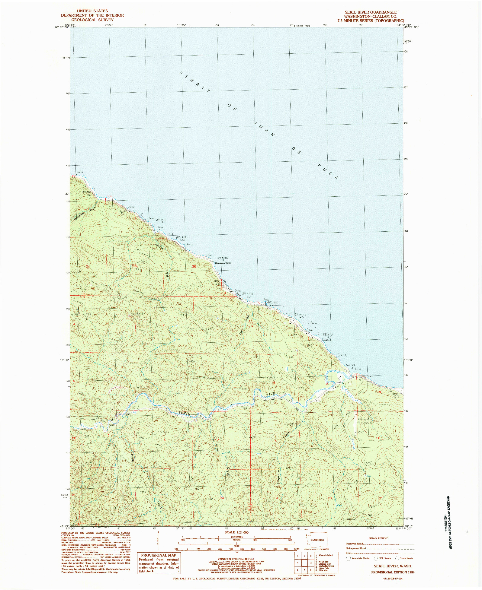 USGS 1:24000-SCALE QUADRANGLE FOR SEKIU RIVER, WA 1984