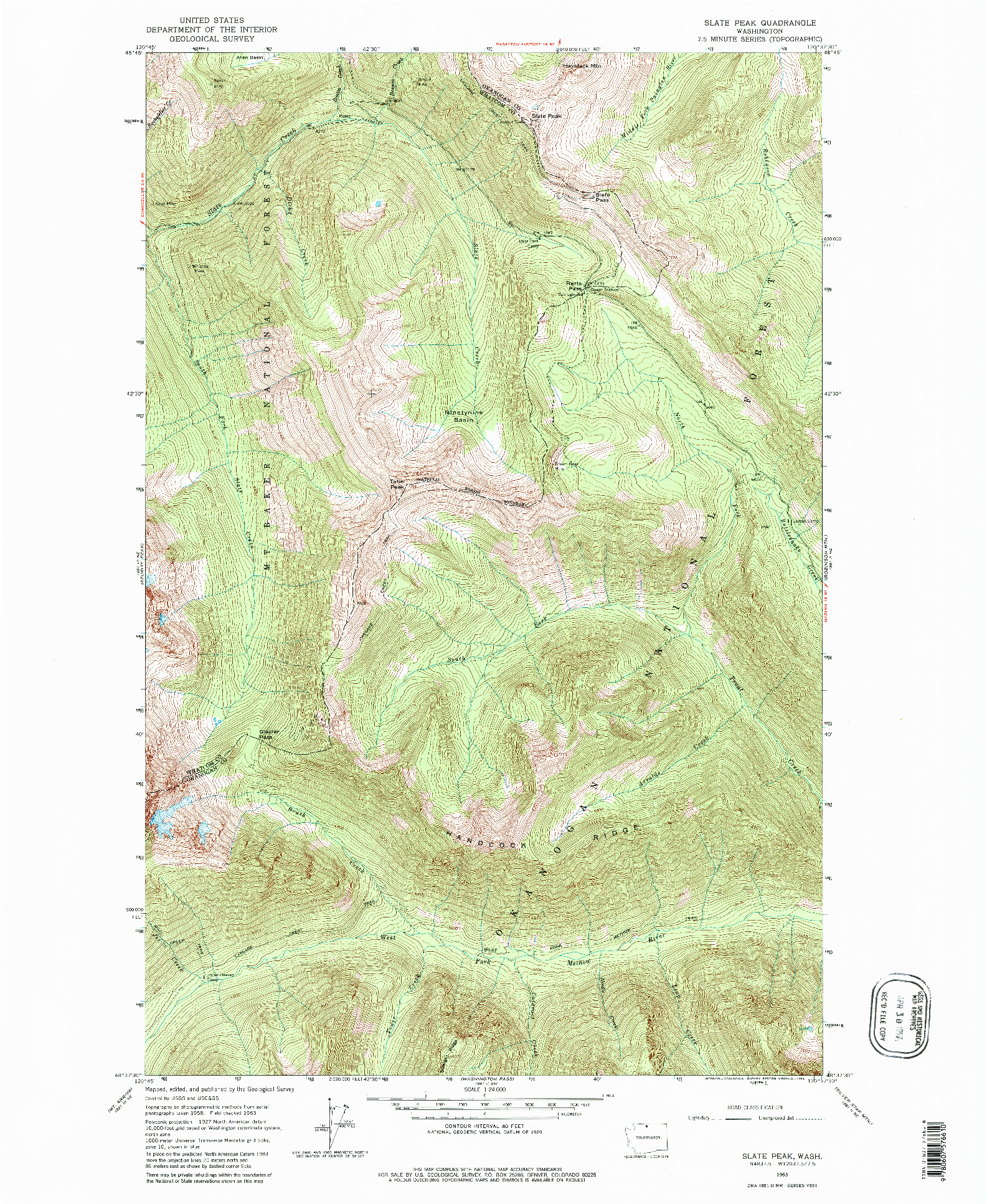 USGS 1:24000-SCALE QUADRANGLE FOR SLATE PEAK, WA 1963