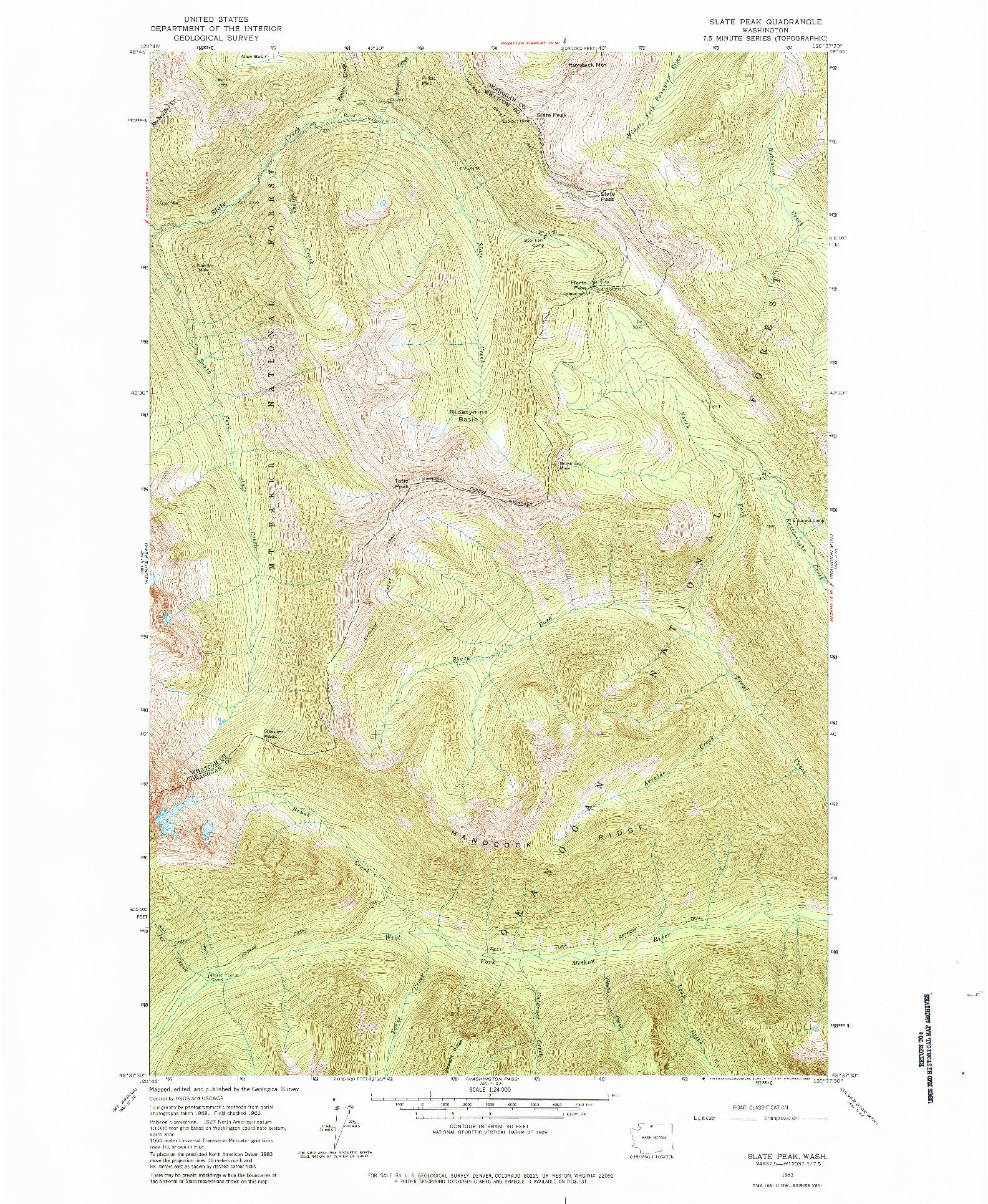USGS 1:24000-SCALE QUADRANGLE FOR SLATE PEAK, WA 1963