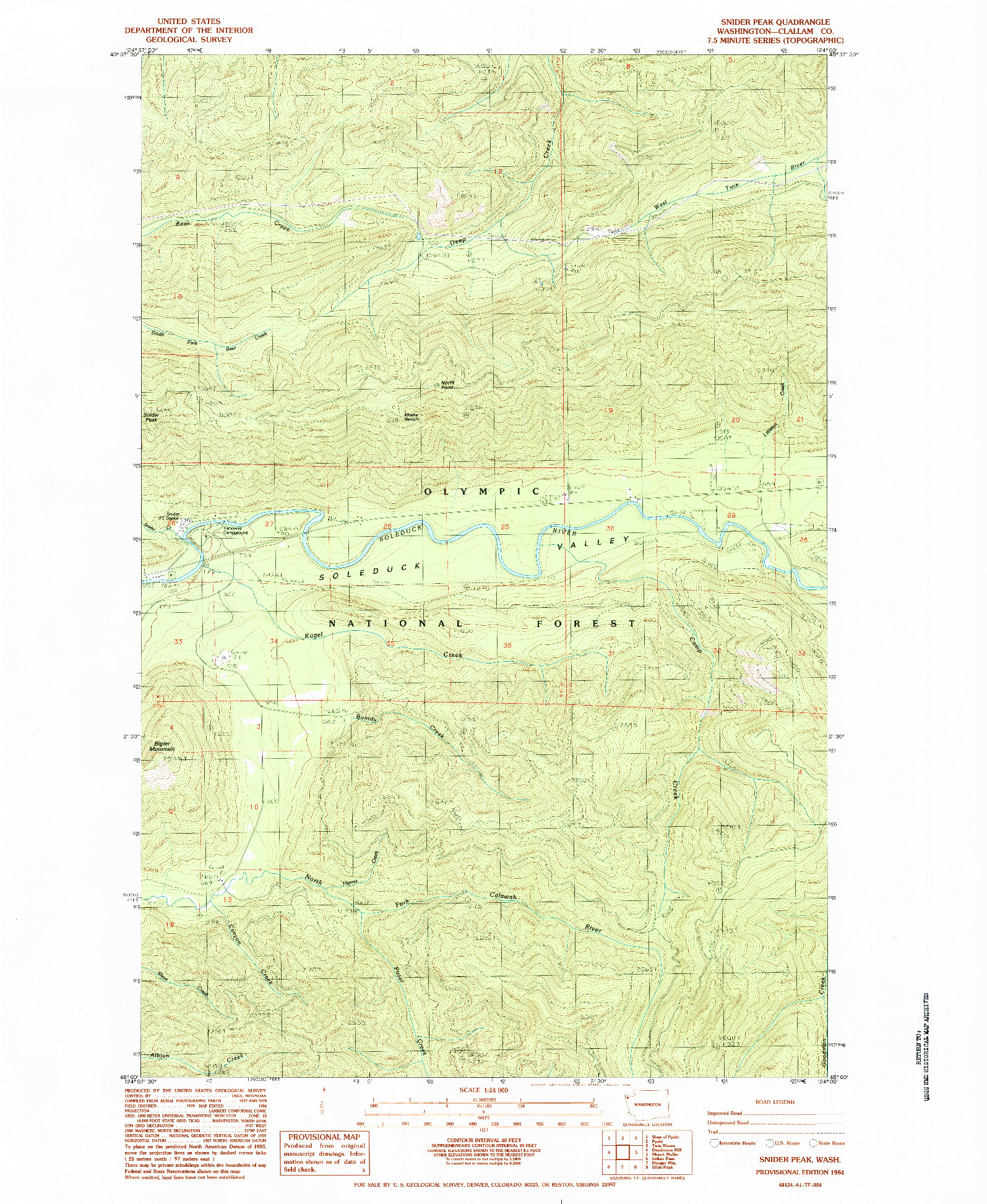 USGS 1:24000-SCALE QUADRANGLE FOR SNIDER PEAK, WA 1984