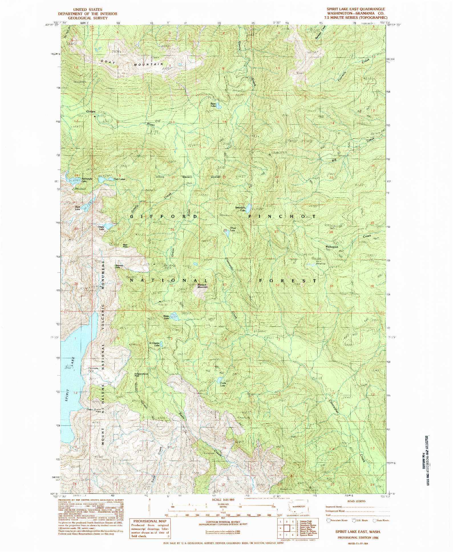 USGS 1:24000-SCALE QUADRANGLE FOR SPIRIT LAKE EAST, WA 1984