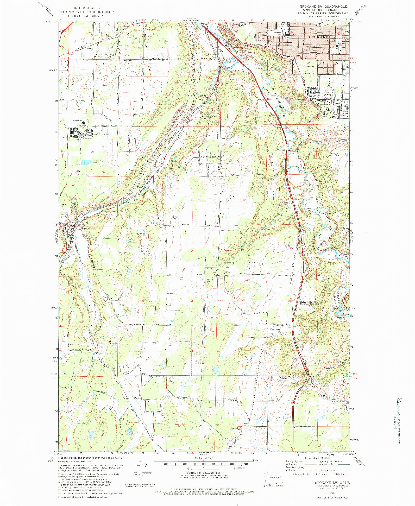 USGS 1:24000-SCALE QUADRANGLE FOR SPOKANE SW, WA 1973