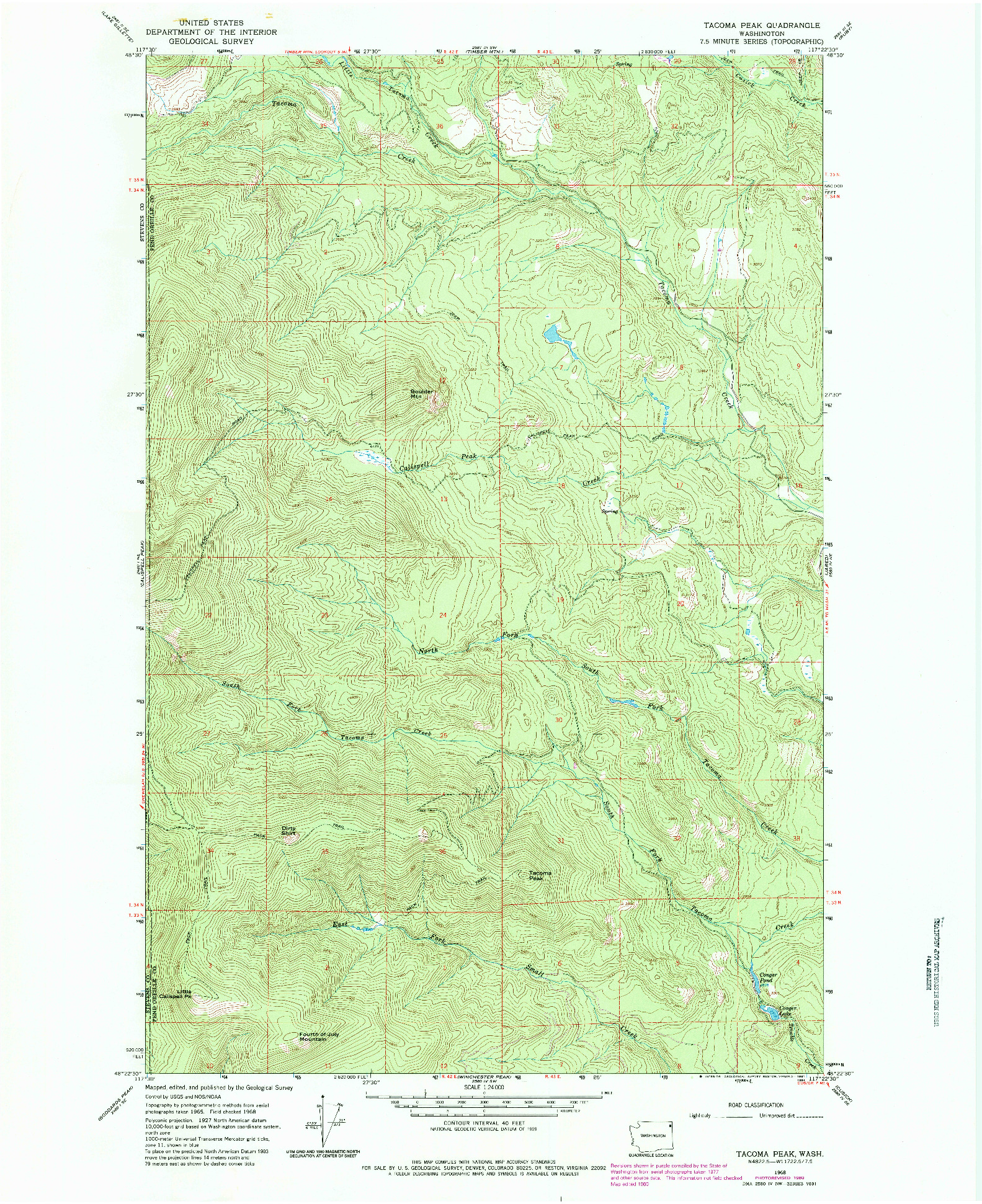 USGS 1:24000-SCALE QUADRANGLE FOR TACOMA PEAK, WA 1968