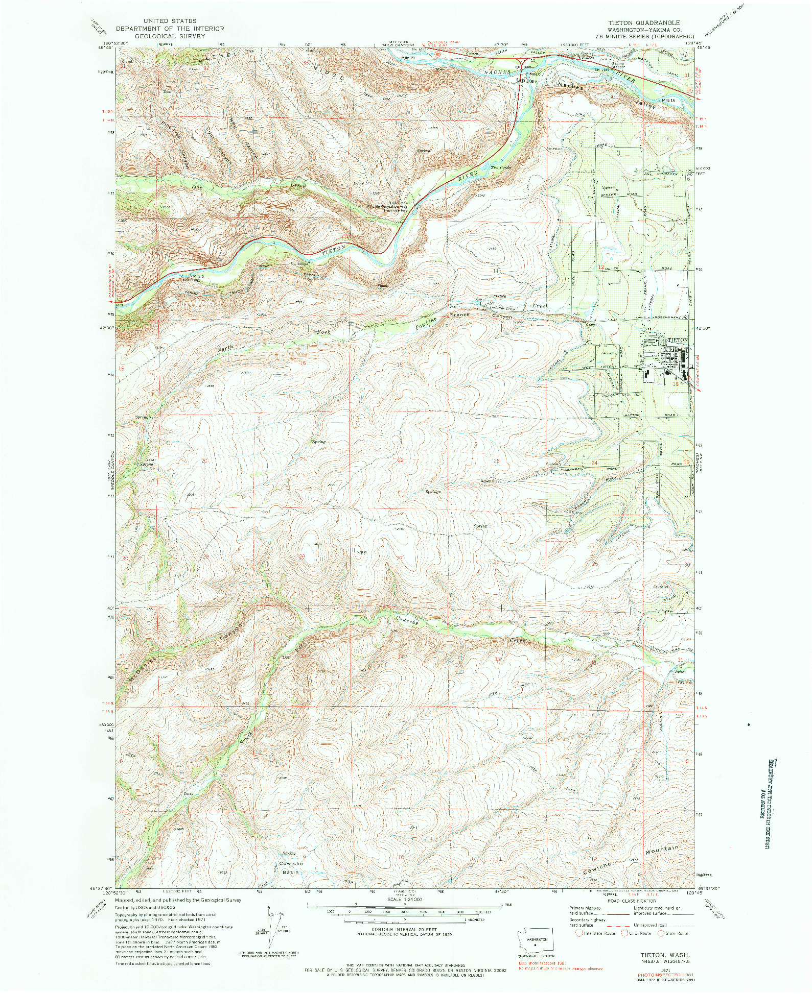 USGS 1:24000-SCALE QUADRANGLE FOR TIETON, WA 1971