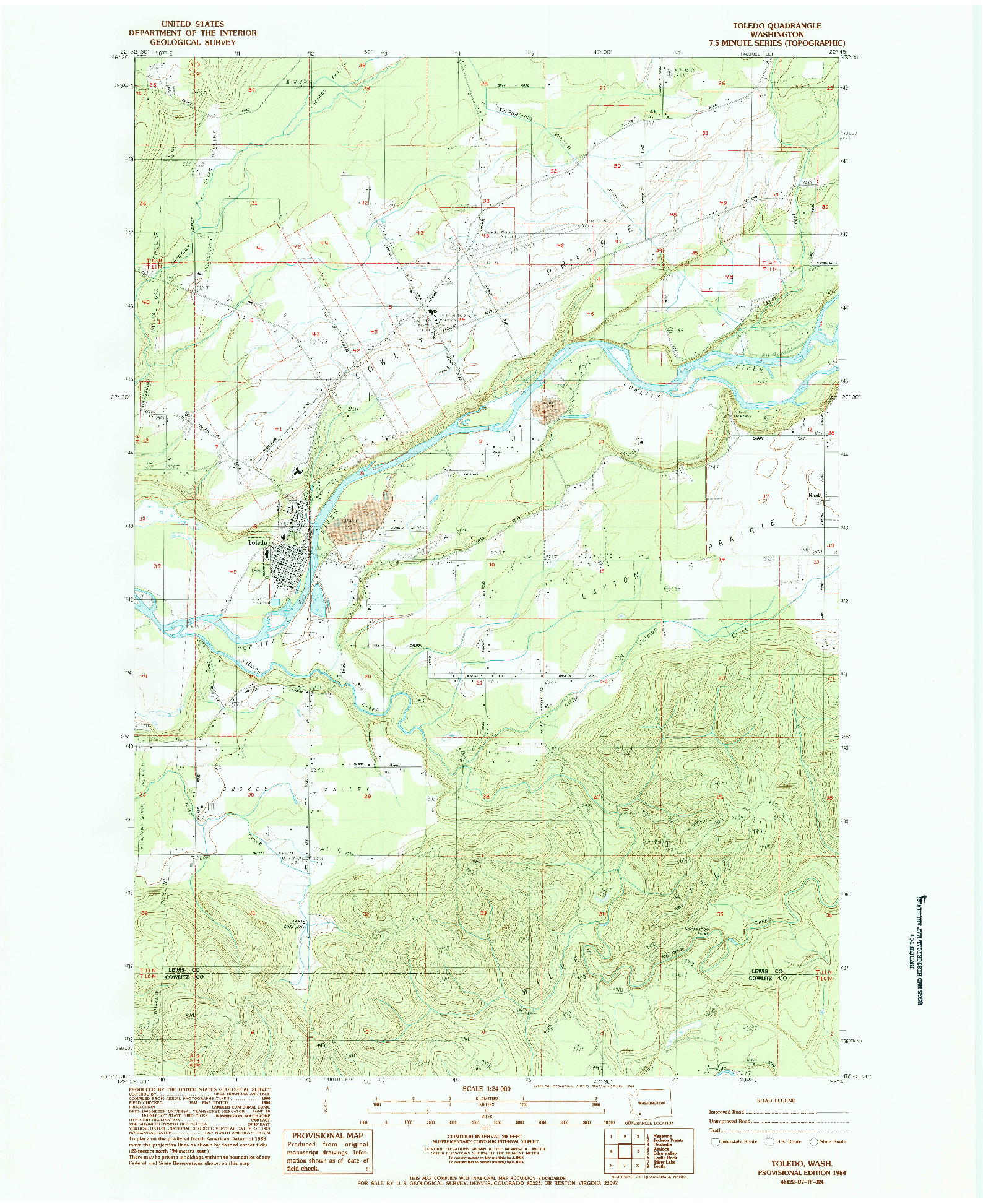 USGS 1:24000-SCALE QUADRANGLE FOR TOLEDO, WA 1984