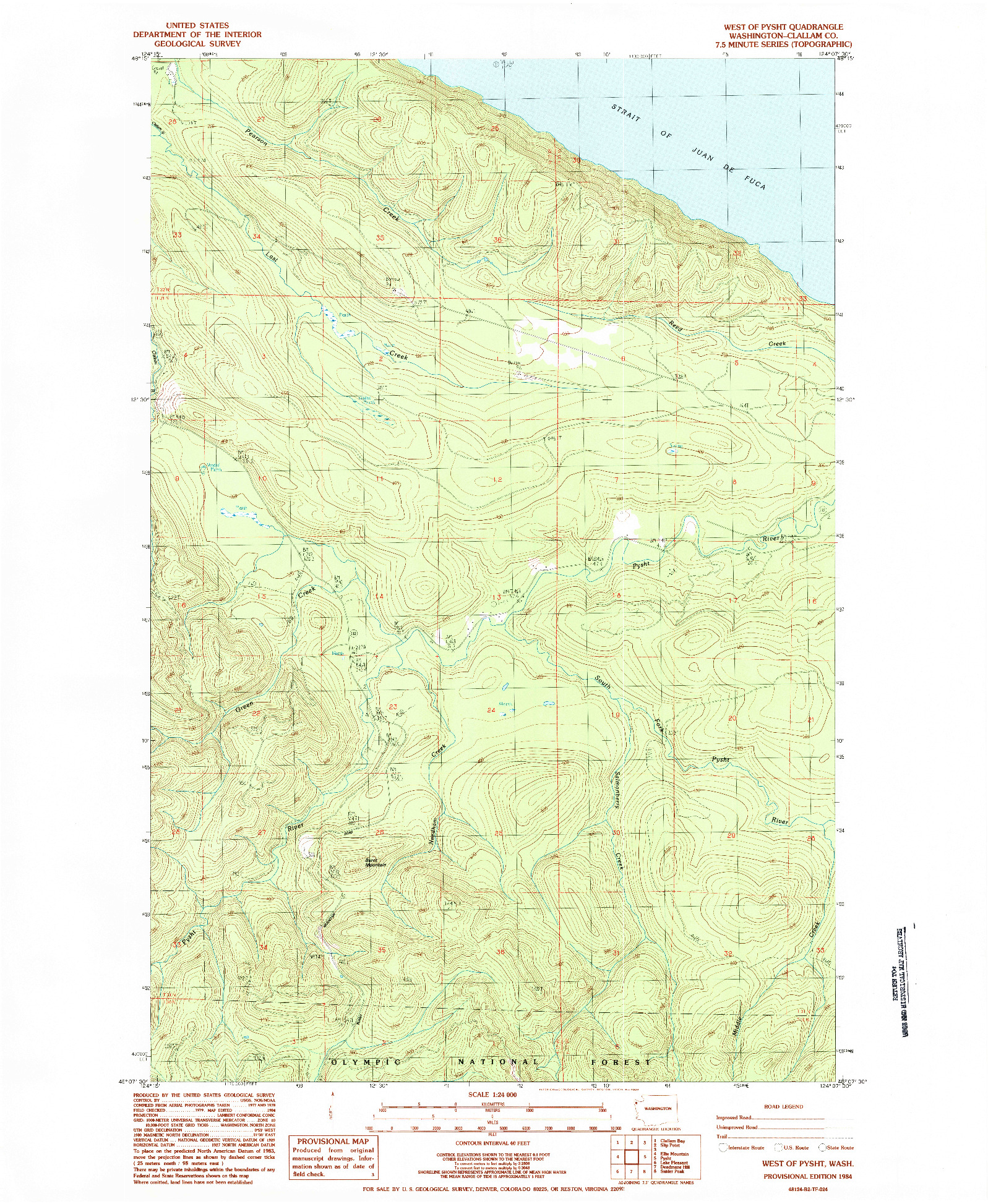USGS 1:24000-SCALE QUADRANGLE FOR WEST OF PYSHT, WA 1984