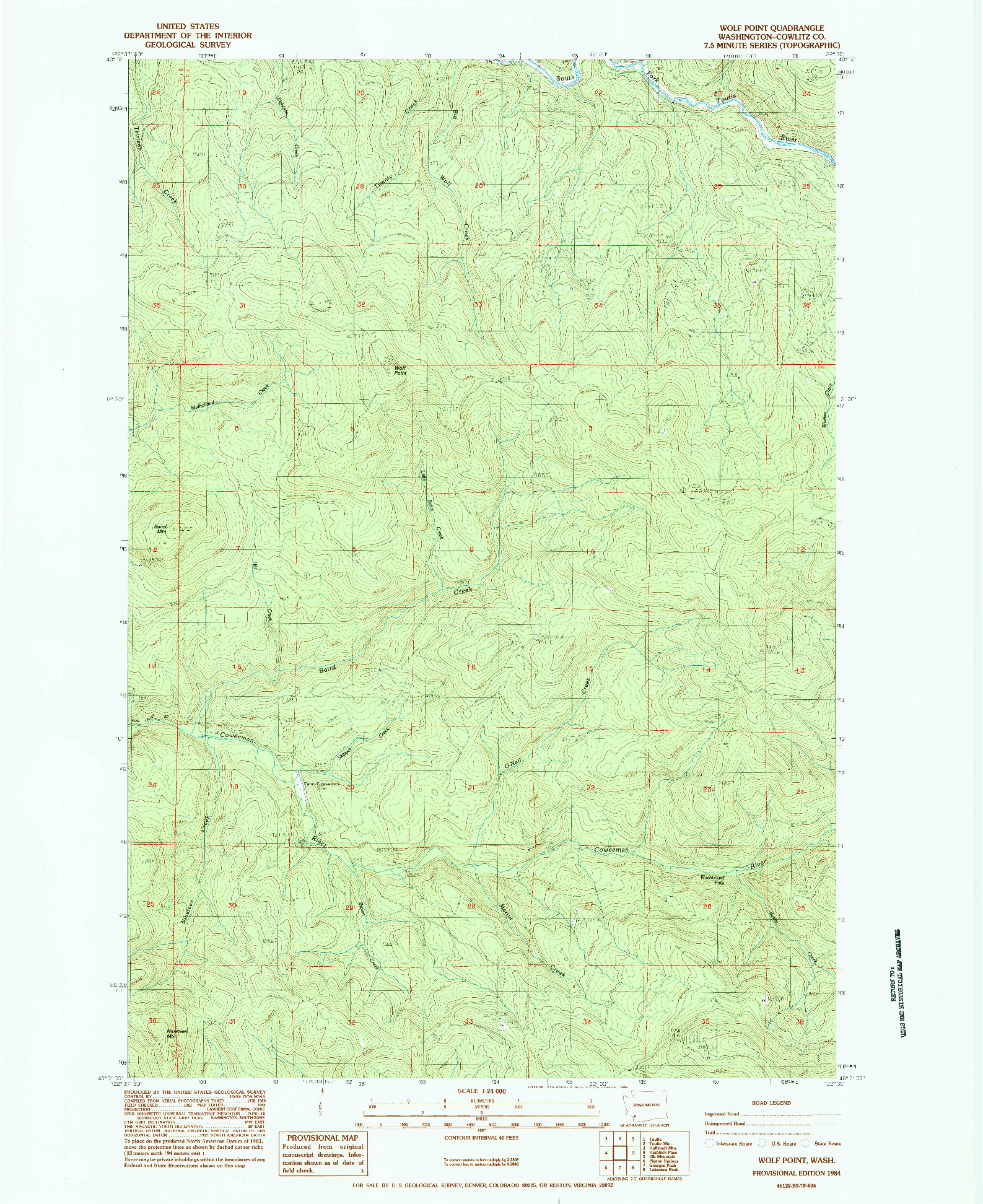 USGS 1:24000-SCALE QUADRANGLE FOR WOLF POINT, WA 1984
