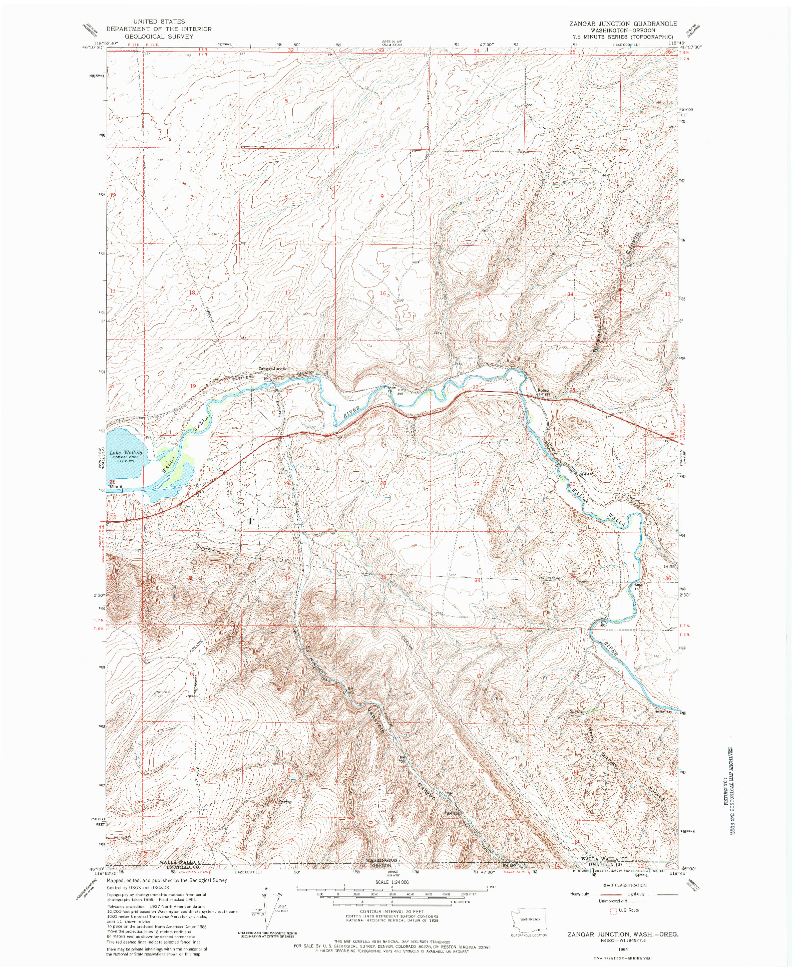 USGS 1:24000-SCALE QUADRANGLE FOR ZANGAR JUNCTION, WA 1964