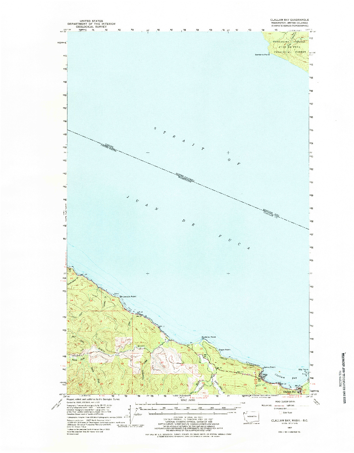 USGS 1:62500-SCALE QUADRANGLE FOR CLALLAM BAY, WA 1957