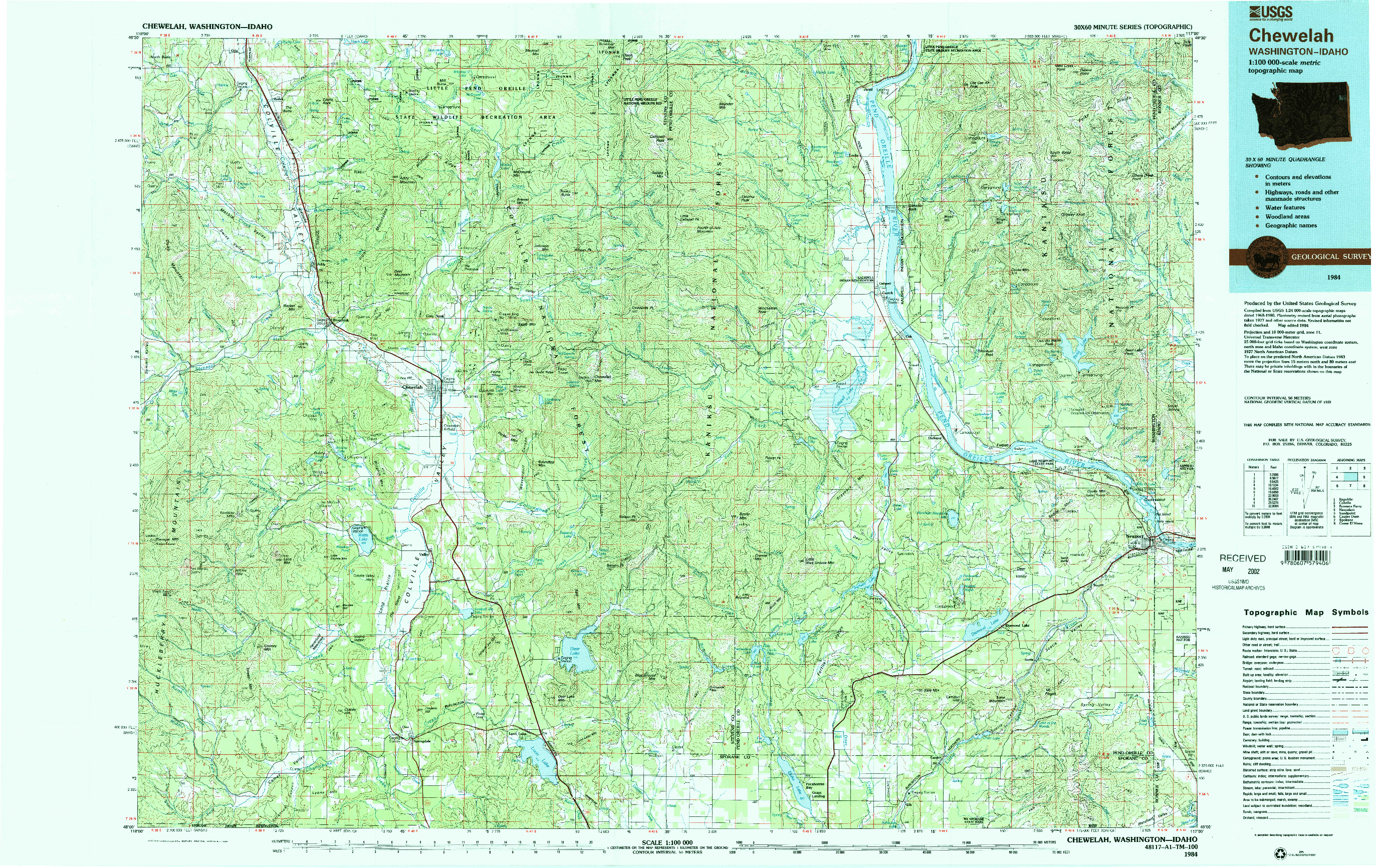 USGS 1:100000-SCALE QUADRANGLE FOR CHEWELAH, WA 1984