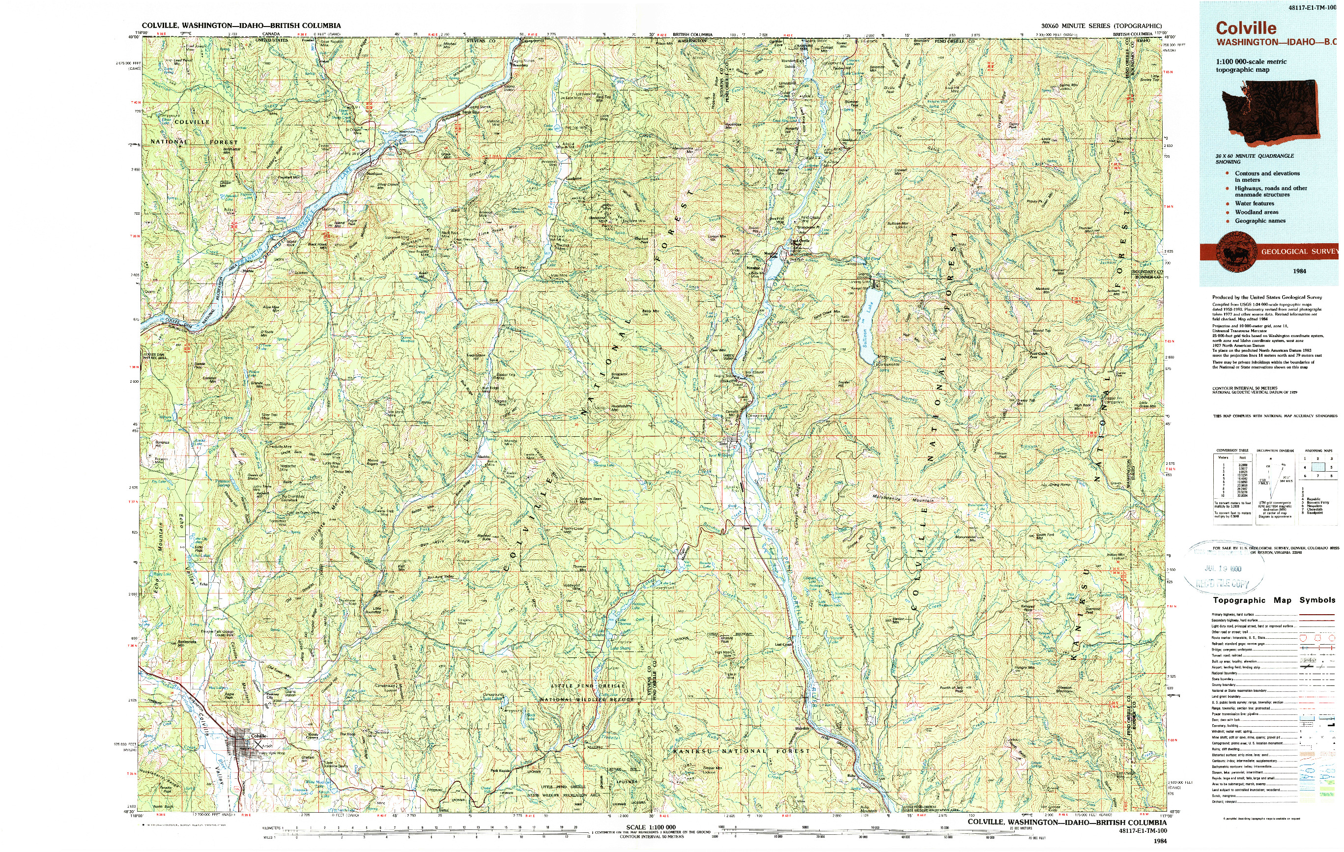 USGS 1:100000-SCALE QUADRANGLE FOR COLVILLE, WA 1984