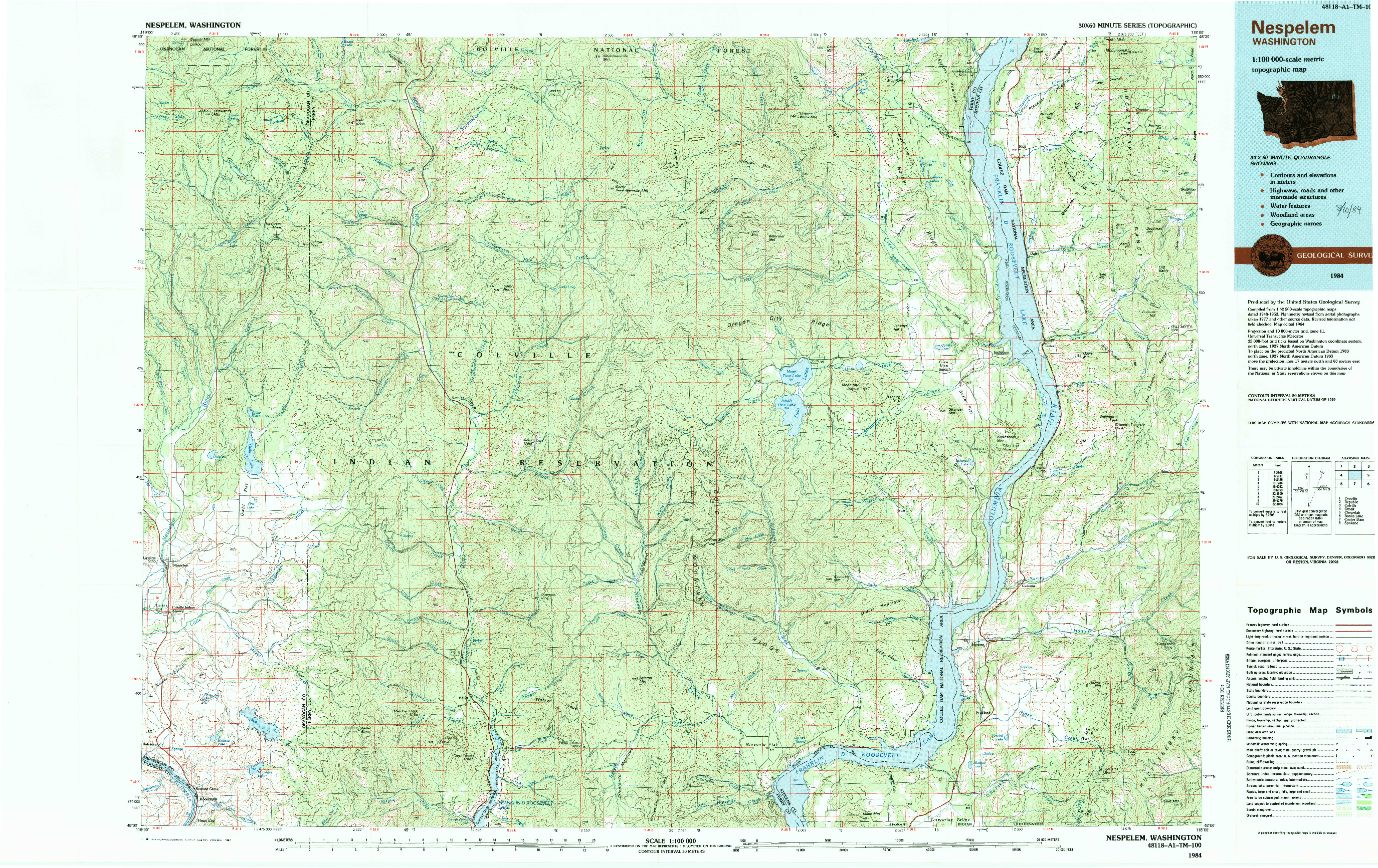 USGS 1:100000-SCALE QUADRANGLE FOR NESPELEM, WA 1984