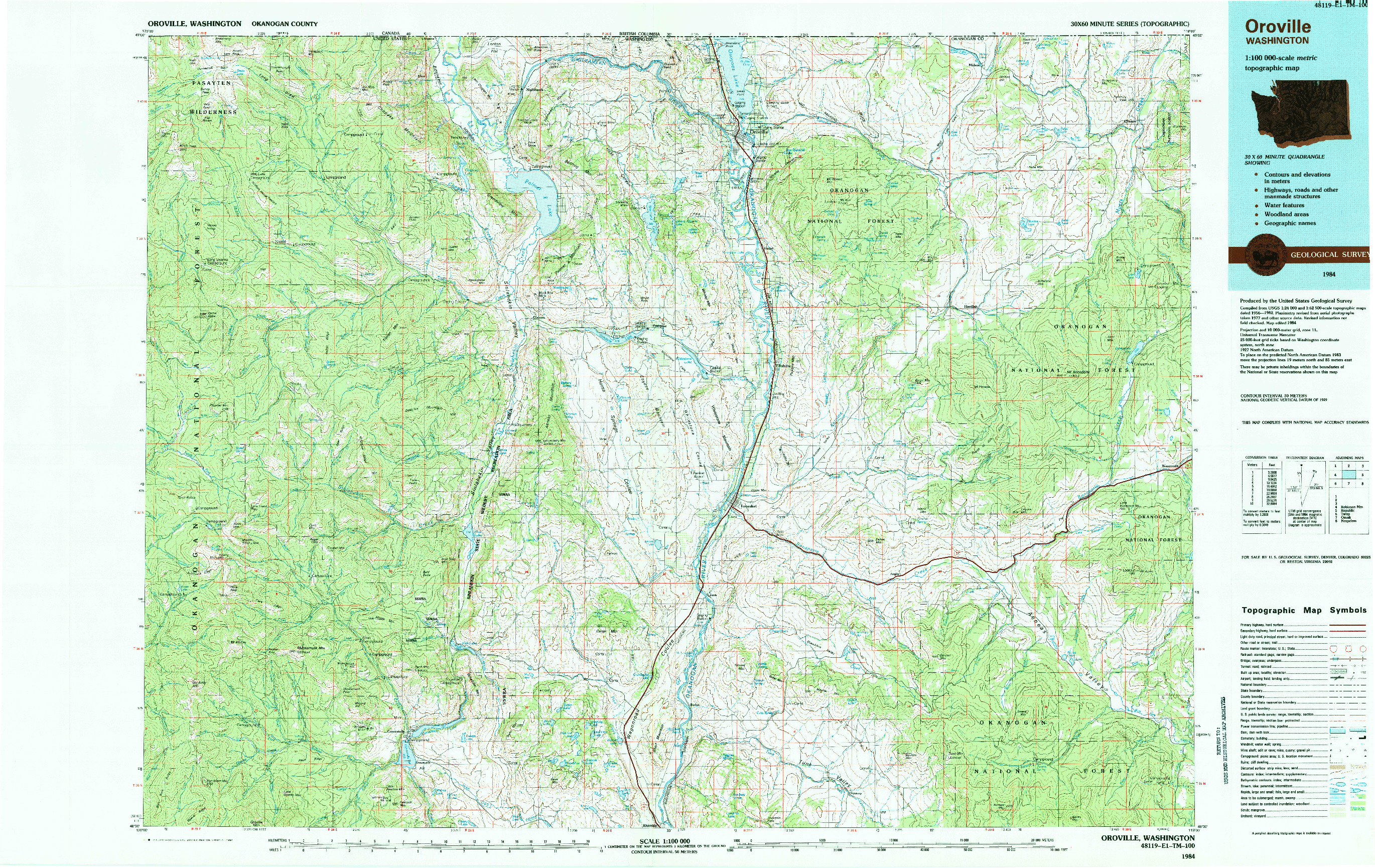 USGS 1:100000-SCALE QUADRANGLE FOR OROVILLE, WA 1984