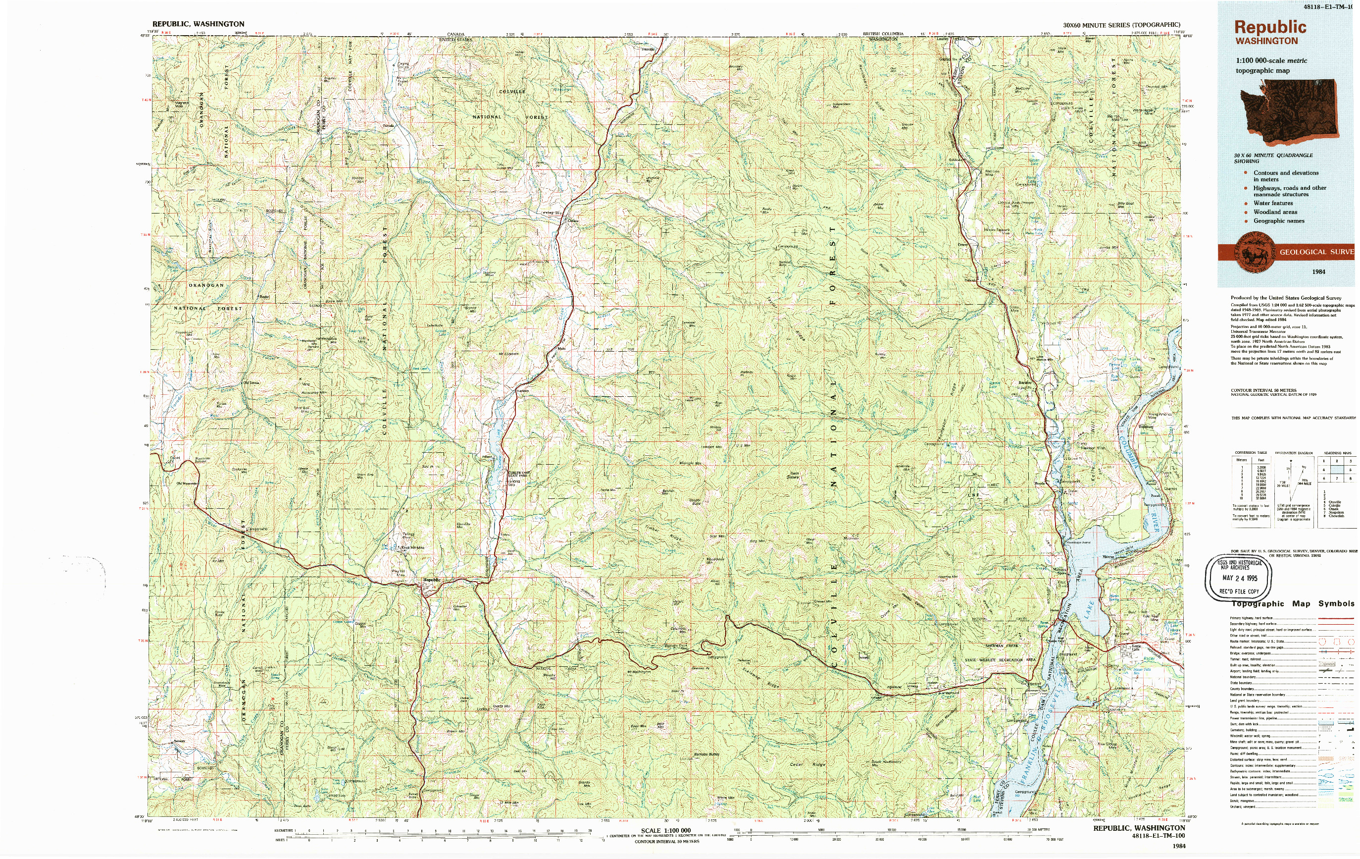 USGS 1:100000-SCALE QUADRANGLE FOR REPUBLIC, WA 1984