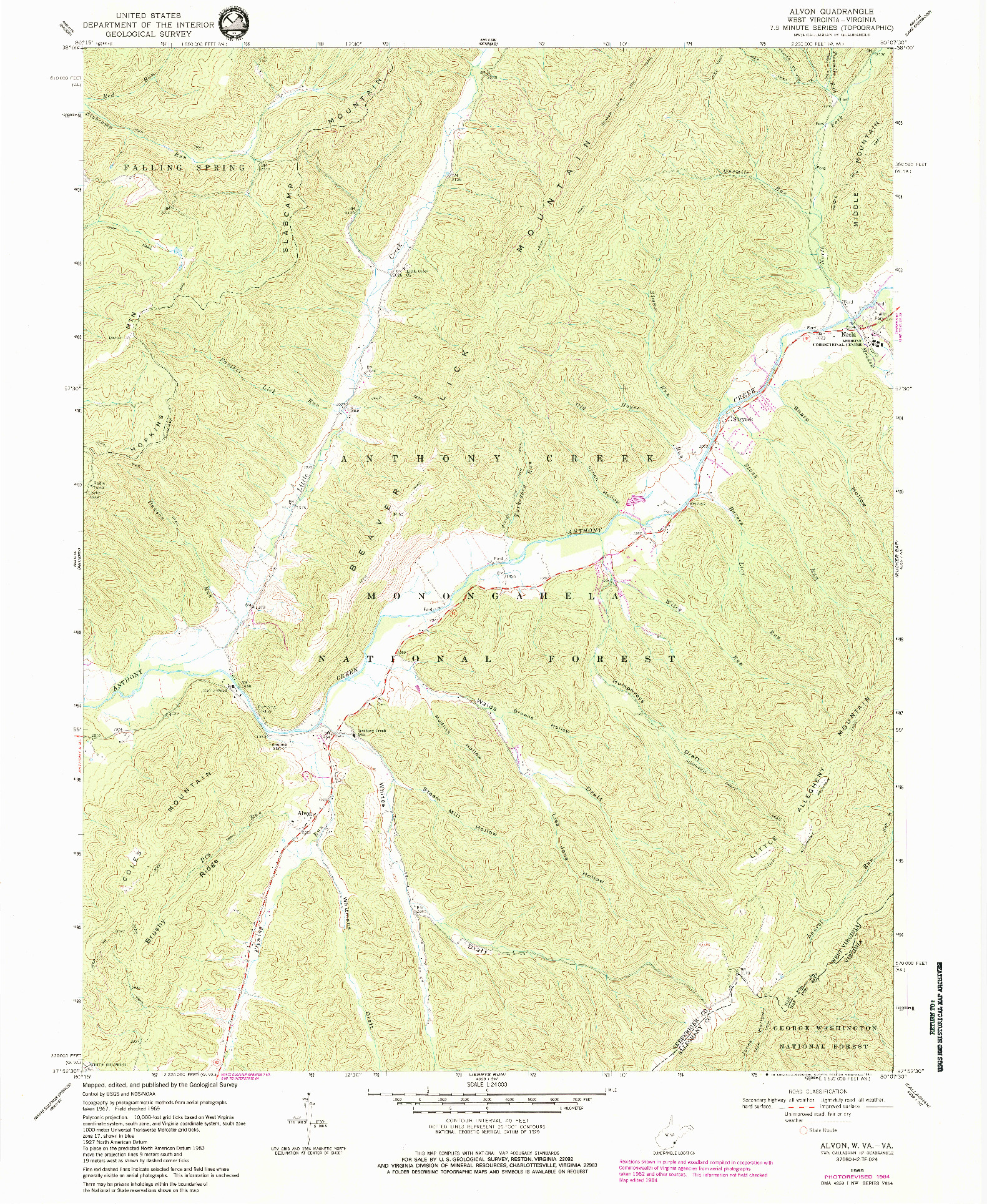 USGS 1:24000-SCALE QUADRANGLE FOR ALVON, WV 1969