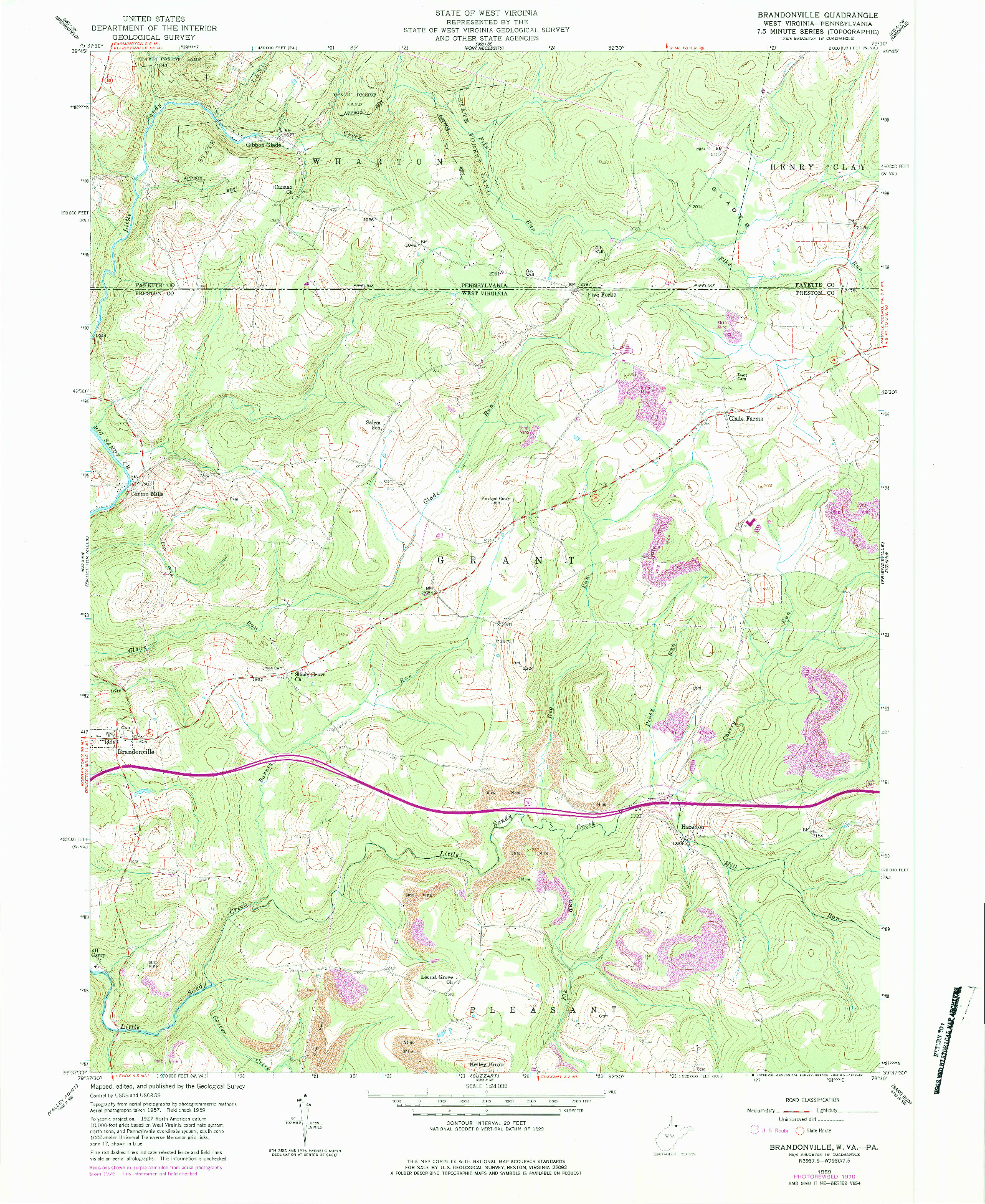 USGS 1:24000-SCALE QUADRANGLE FOR BRANDONVILLE, WV 1959