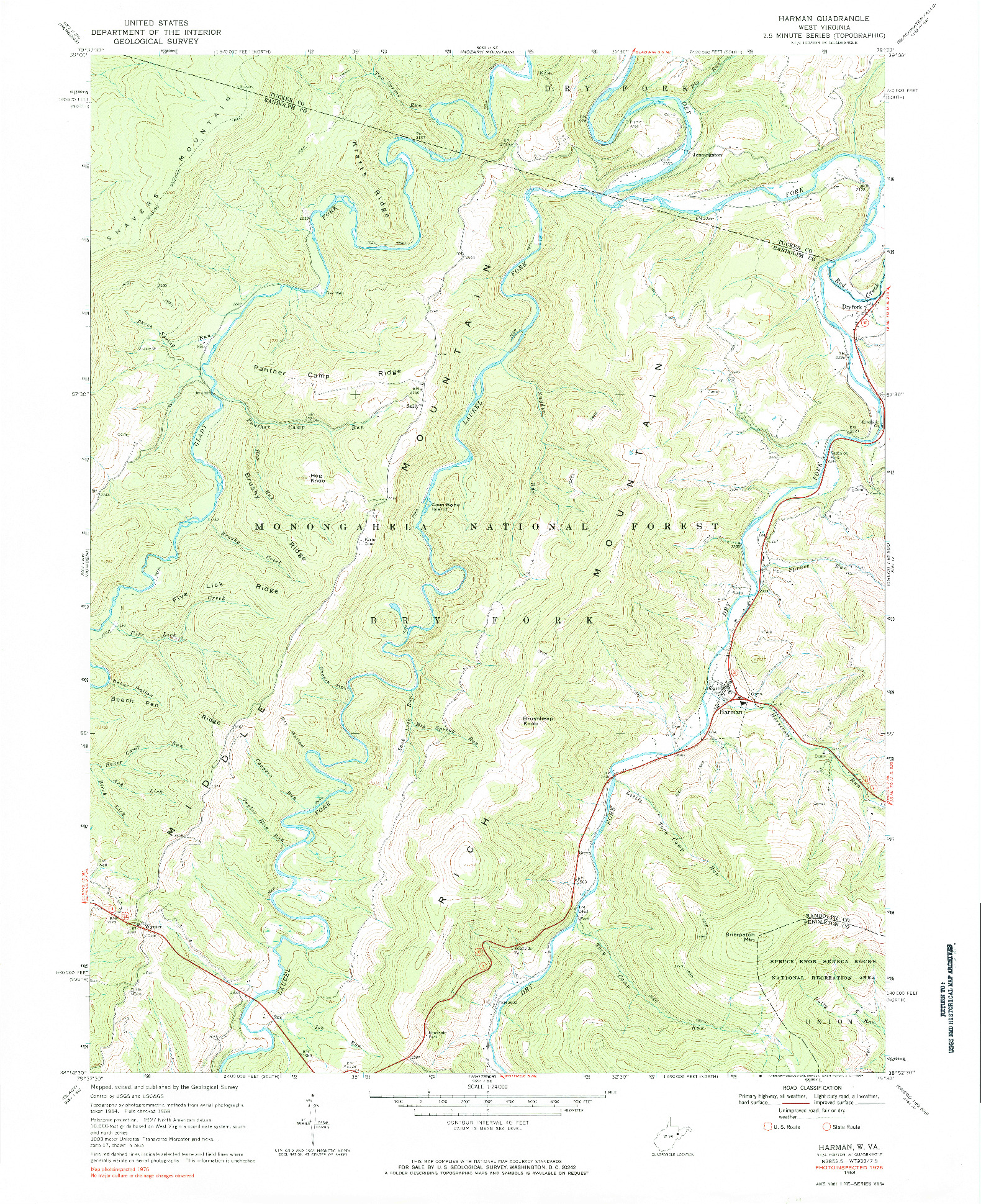 USGS 1:24000-SCALE QUADRANGLE FOR HARMAN, WV 1968