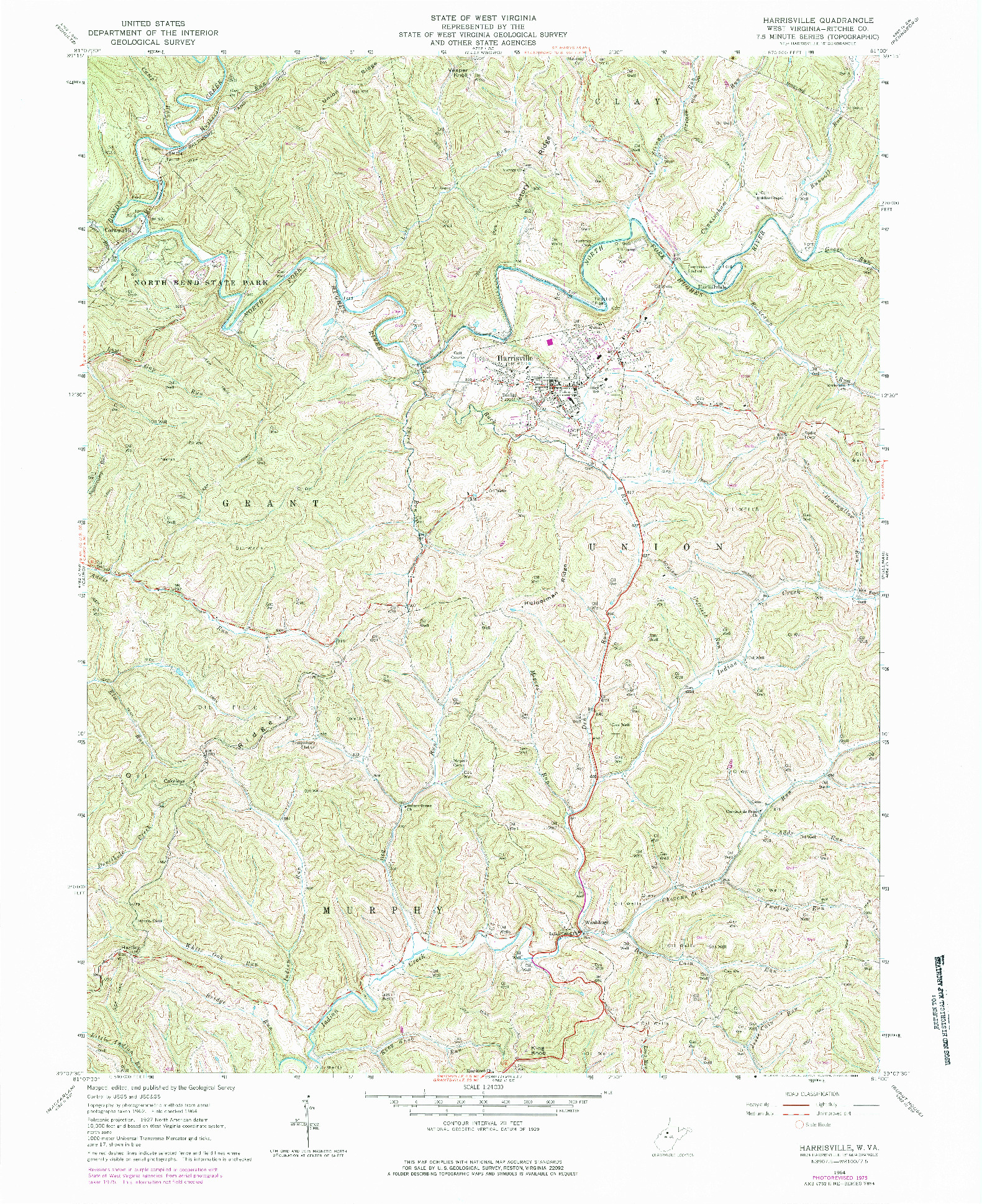 USGS 1:24000-SCALE QUADRANGLE FOR HARRISVILLE, WV 1964