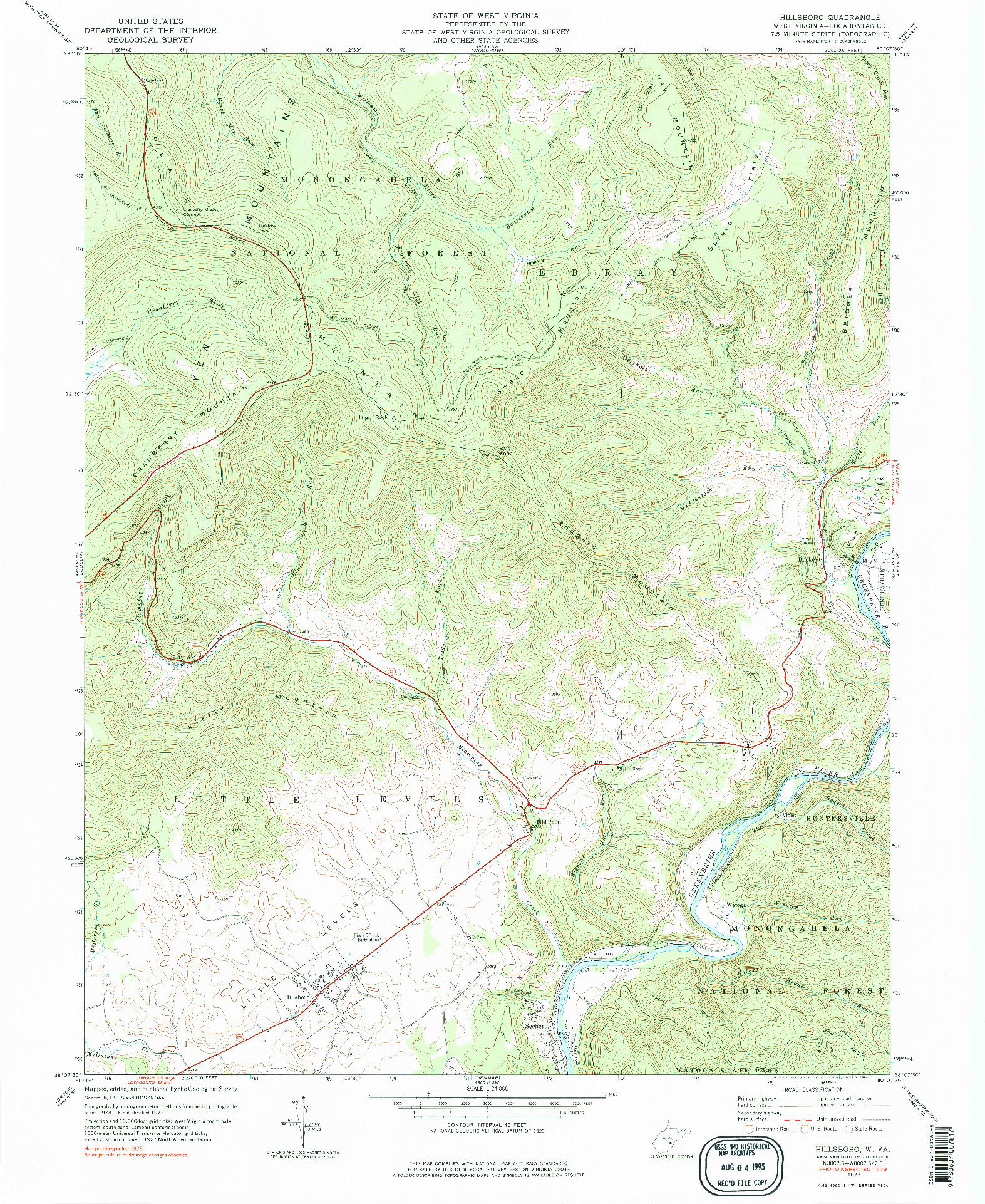 USGS 1:24000-SCALE QUADRANGLE FOR HILLSBORO, WV 1977