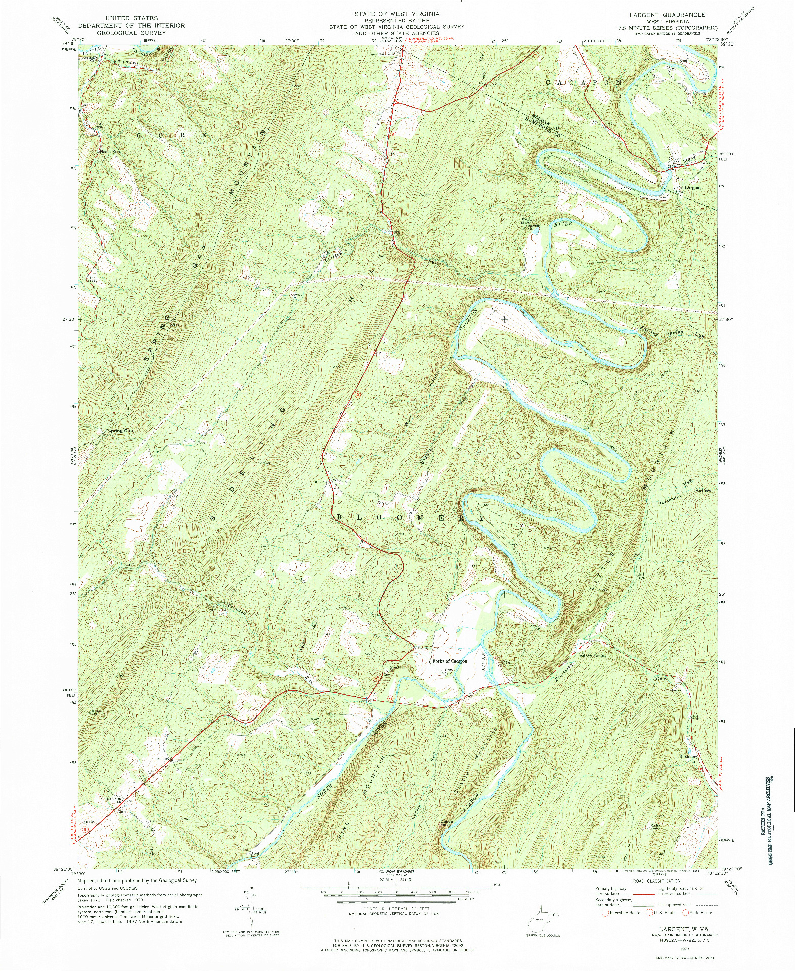 USGS 1:24000-SCALE QUADRANGLE FOR LARGENT, WV 1973