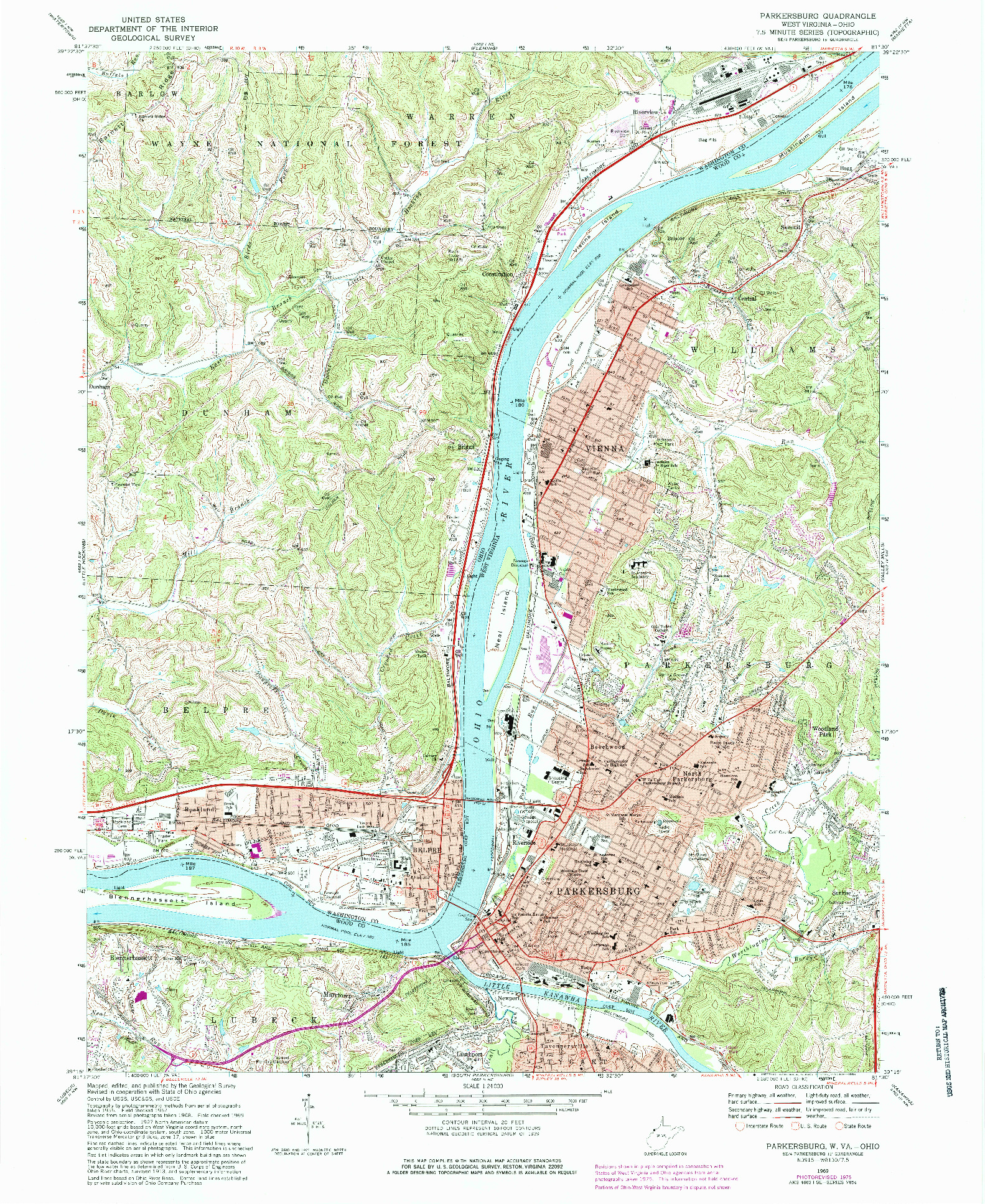 USGS 1:24000-SCALE QUADRANGLE FOR PARKERSBURG, WV 1969