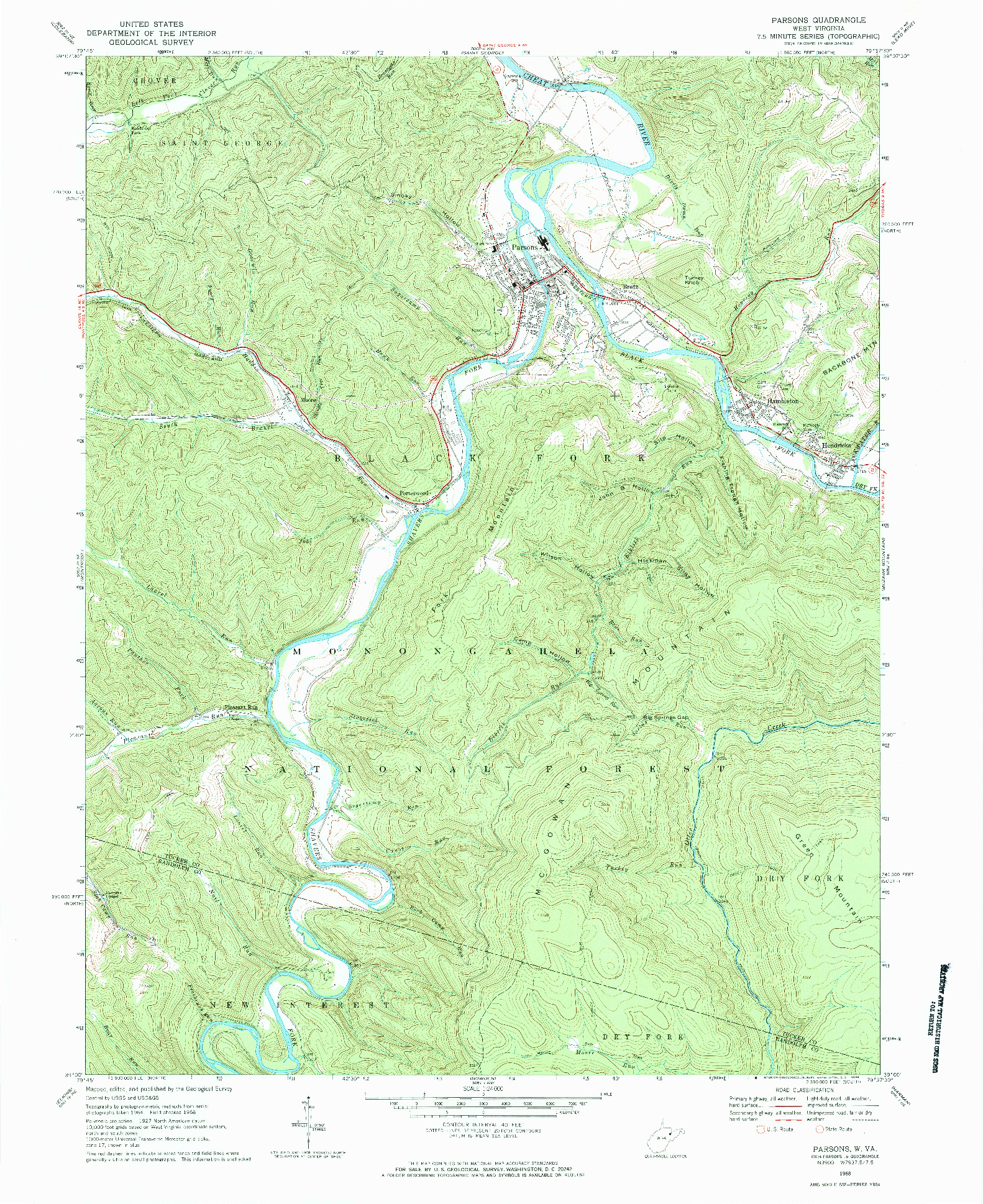 USGS 1:24000-SCALE QUADRANGLE FOR PARSONS, WV 1968