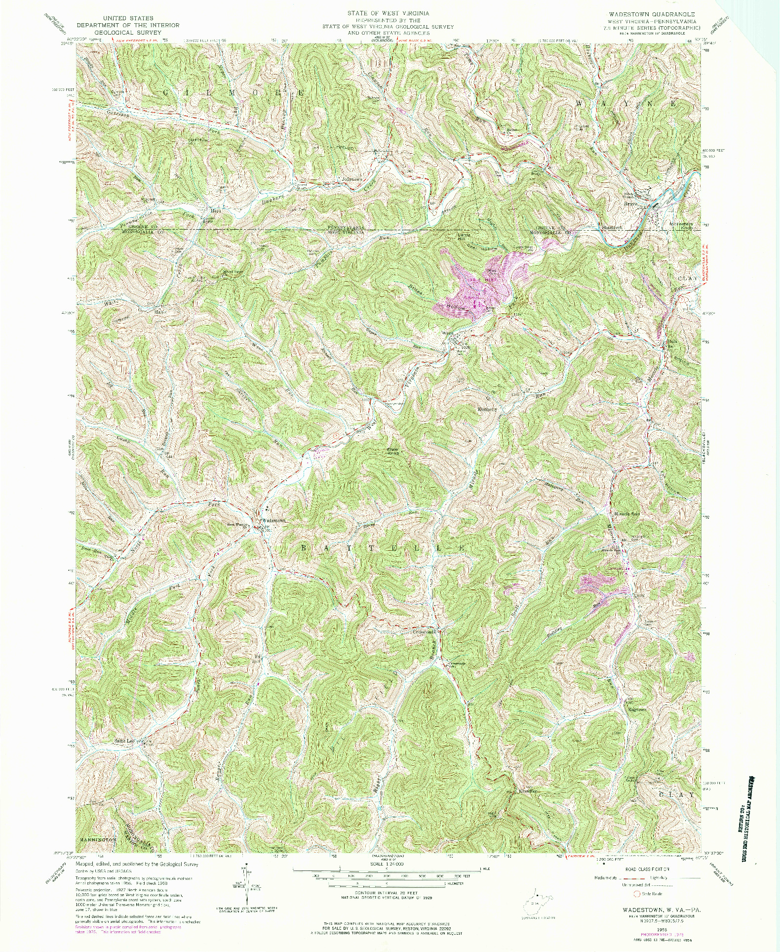 USGS 1:24000-SCALE QUADRANGLE FOR WADESTOWN, WV 1958