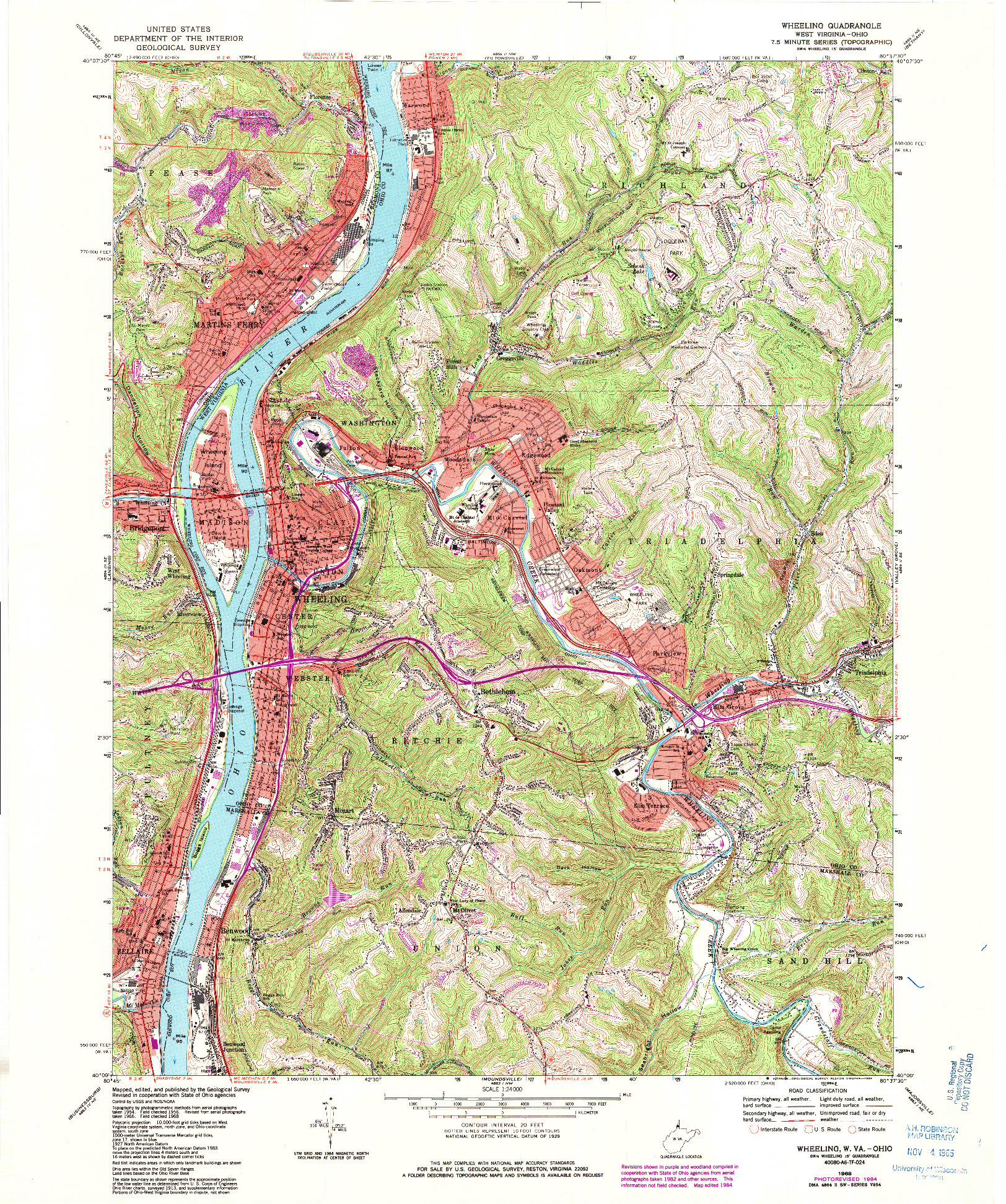 USGS 1:24000-SCALE QUADRANGLE FOR WHEELING, WV 1968