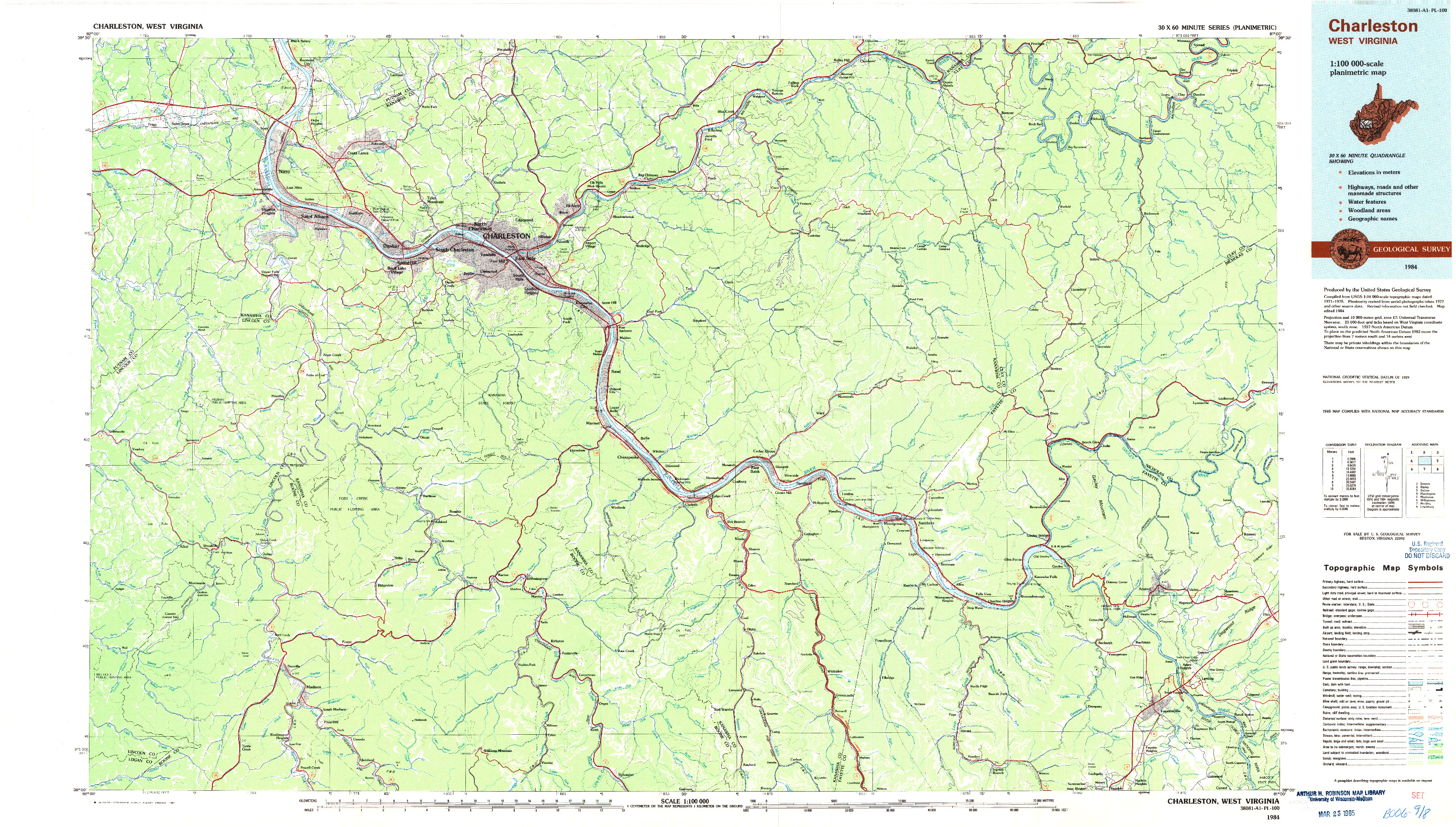 USGS 1:100000-SCALE QUADRANGLE FOR CHARLESTON, WV 1984