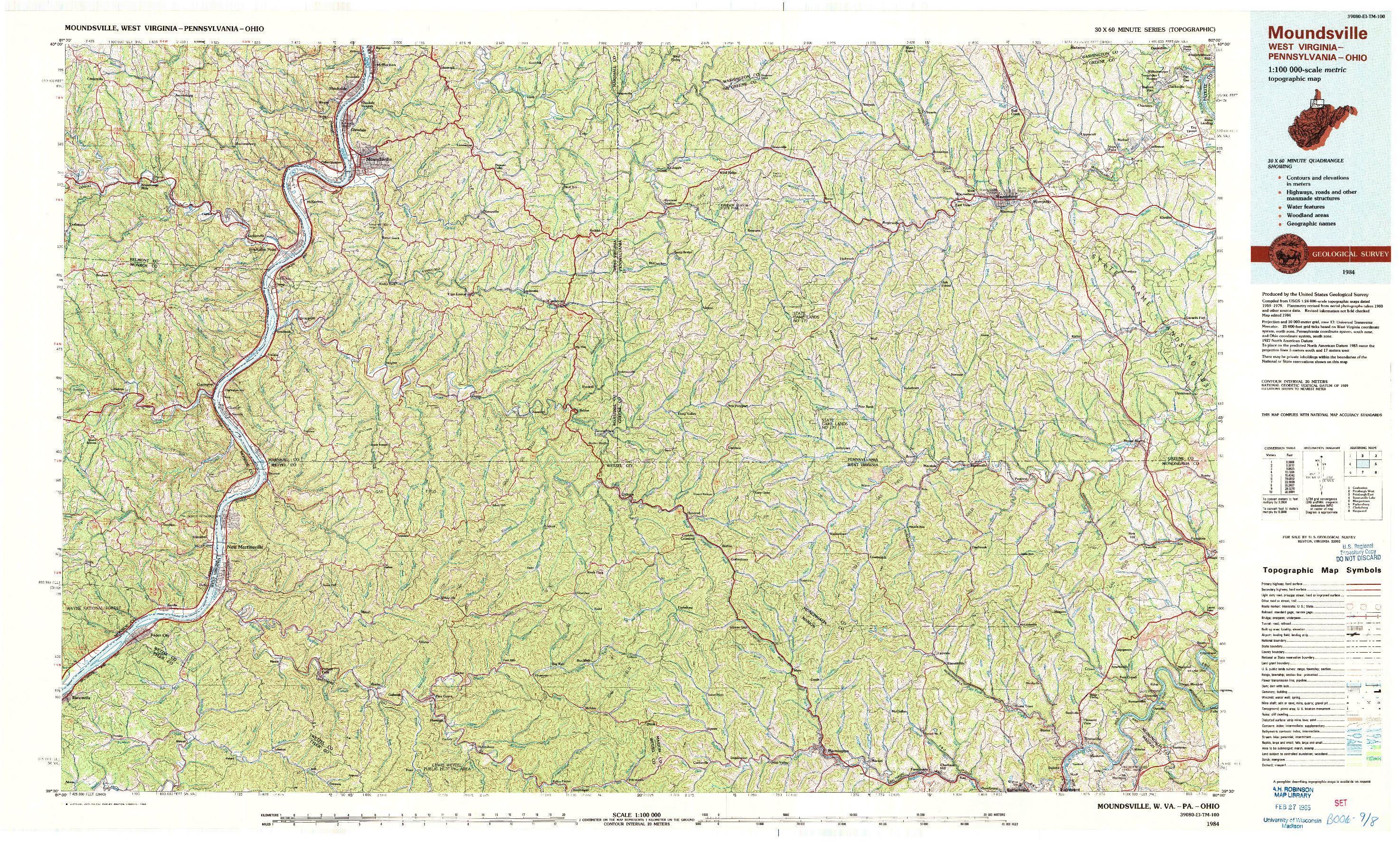 USGS 1:100000-SCALE QUADRANGLE FOR MOUNDSVILLE, WV 1984