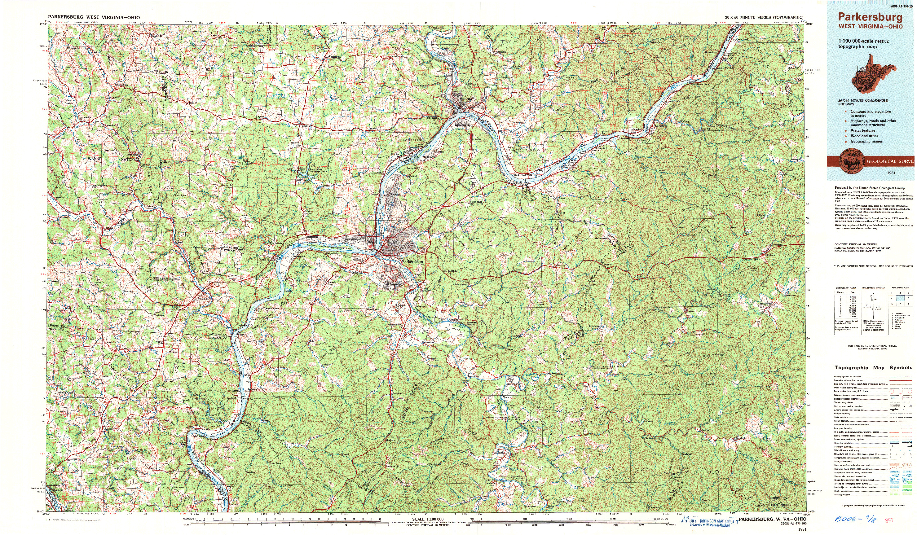 USGS 1:100000-SCALE QUADRANGLE FOR PARKERSBURG, WV 1981