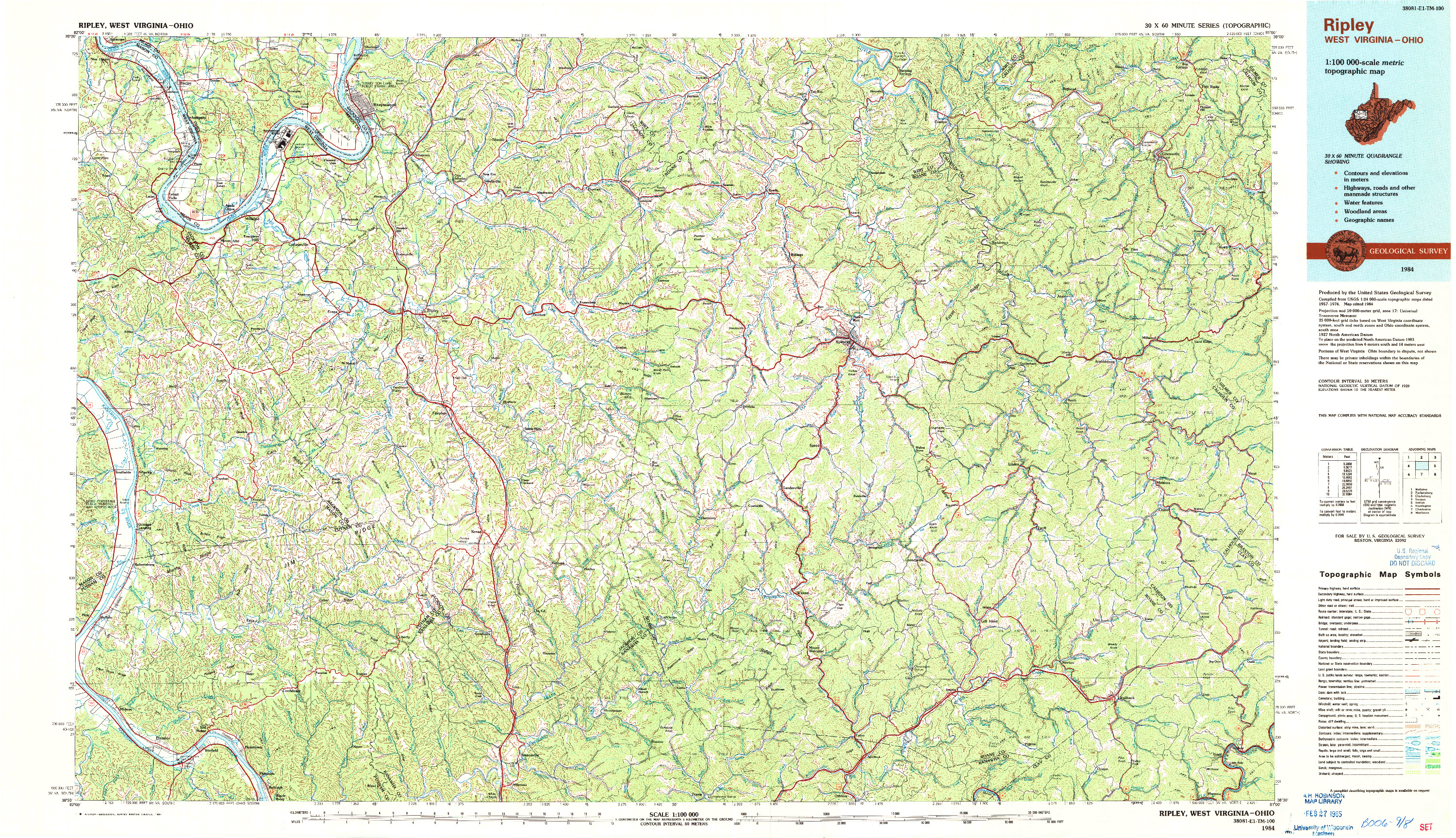 USGS 1:100000-SCALE QUADRANGLE FOR RIPLEY, WV 1984