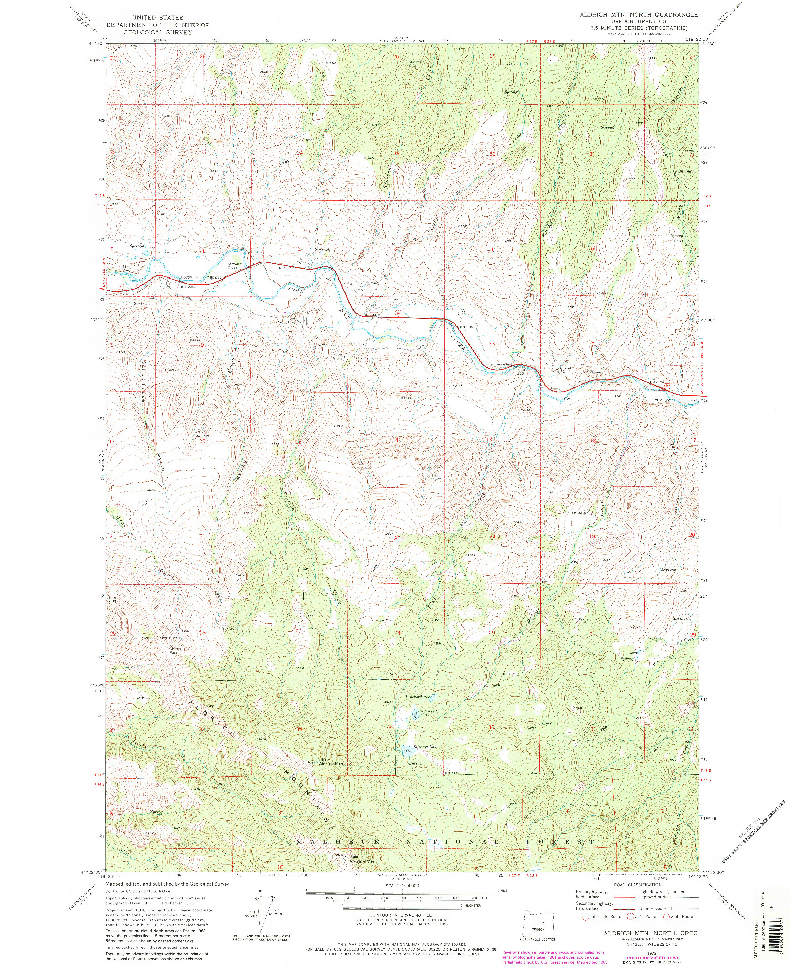 USGS 1:24000-SCALE QUADRANGLE FOR ALDRICH MOUNTAIN NORTH, OR 1972