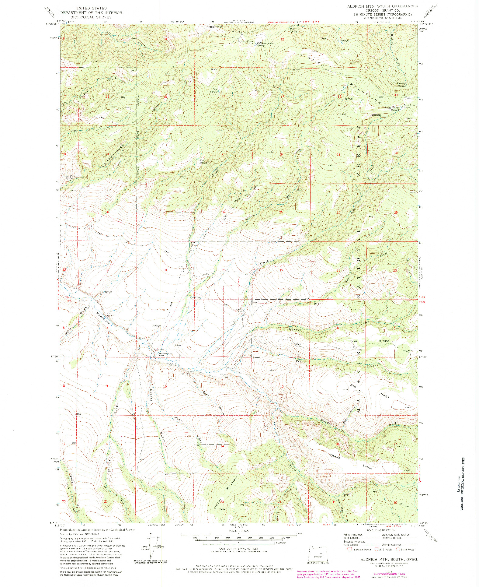 USGS 1:24000-SCALE QUADRANGLE FOR ALDRICH MOUNTAIN SOUTH, OR 1972