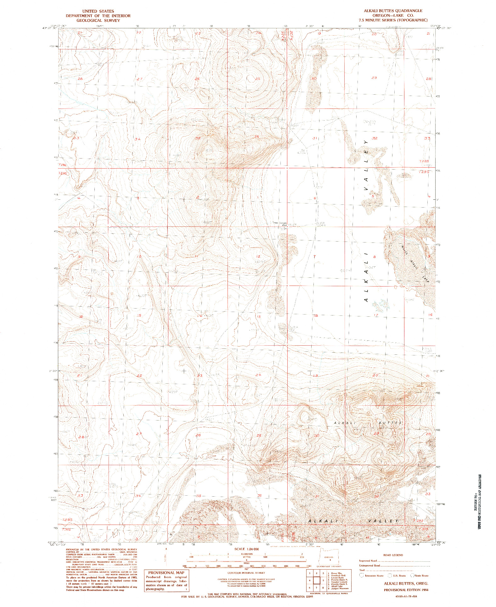 USGS 1:24000-SCALE QUADRANGLE FOR ALKALI BUTTES, OR 1984