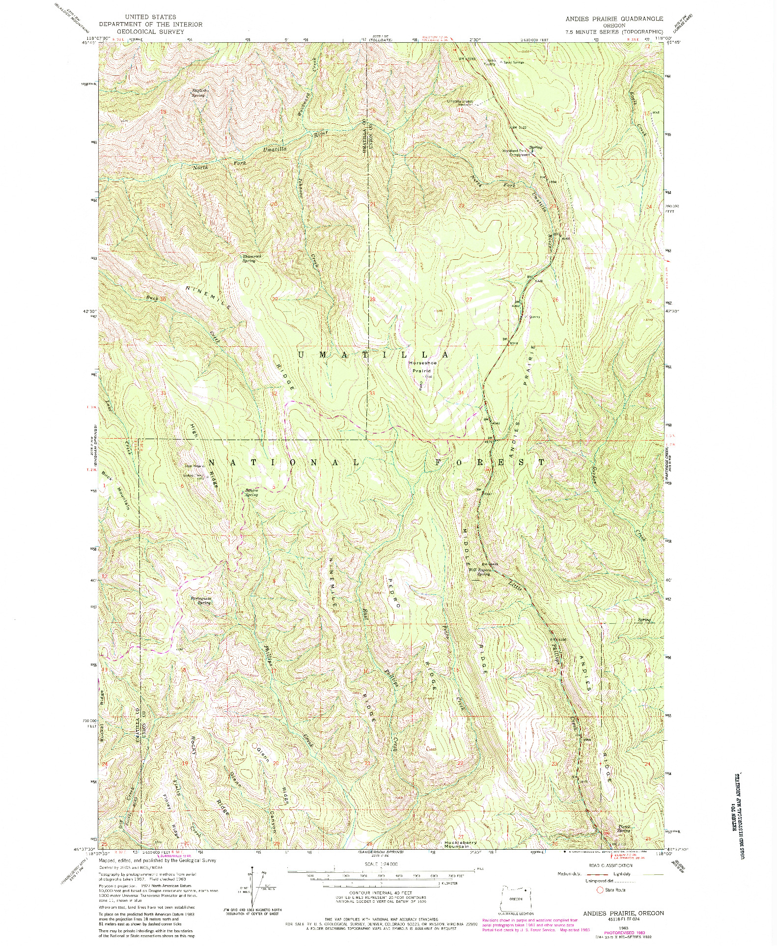 USGS 1:24000-SCALE QUADRANGLE FOR ANDIES PRAIRIE, OR 1963
