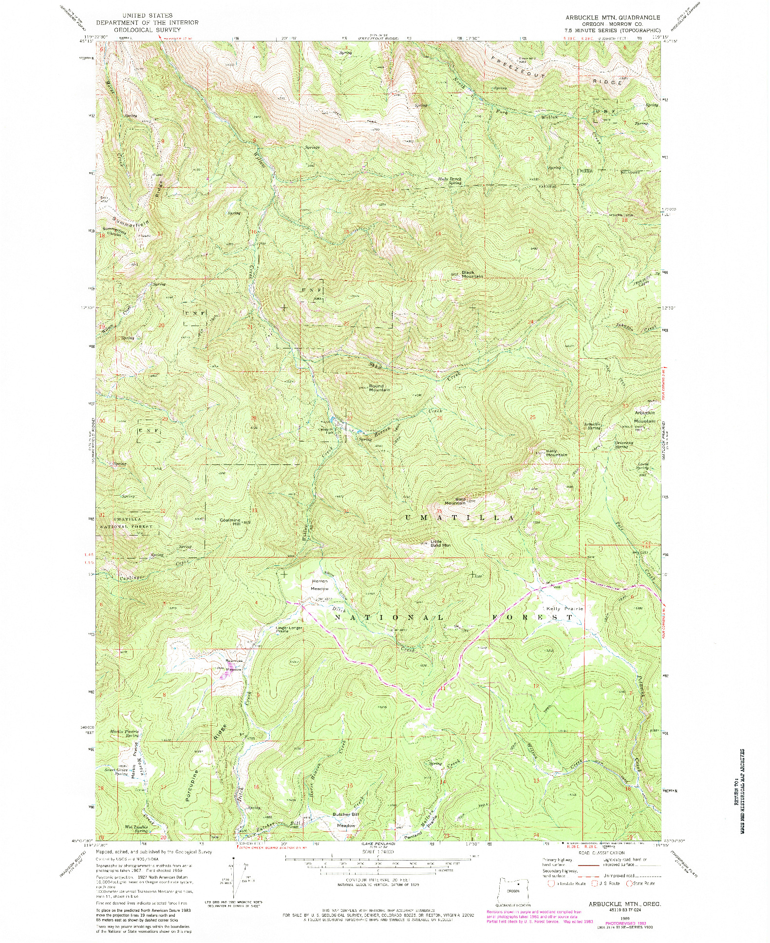 USGS 1:24000-SCALE QUADRANGLE FOR ARBUCKLE MTN, OR 1969