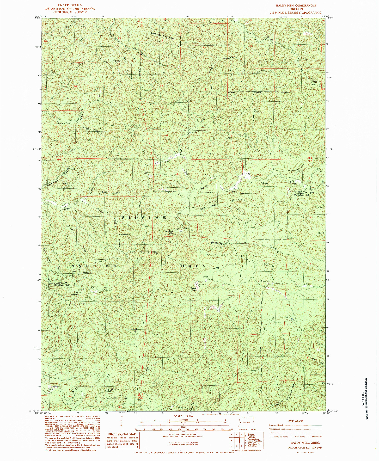 USGS 1:24000-SCALE QUADRANGLE FOR BALDY MTN, OR 1984