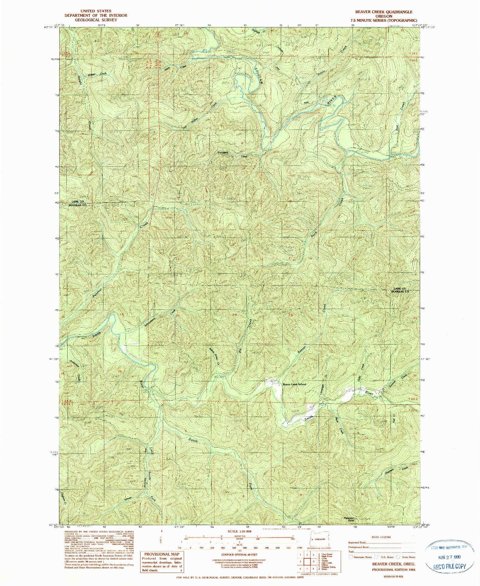 USGS 1:24000-SCALE QUADRANGLE FOR BEAVER CREEK, OR 1984