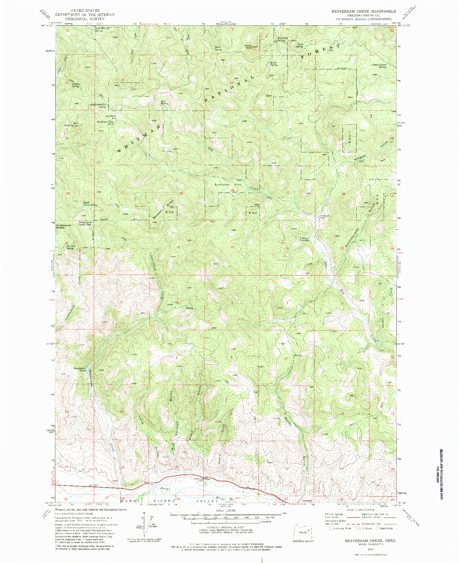 USGS 1:24000-SCALE QUADRANGLE FOR BEAVERDAM CREEK, OR 1972