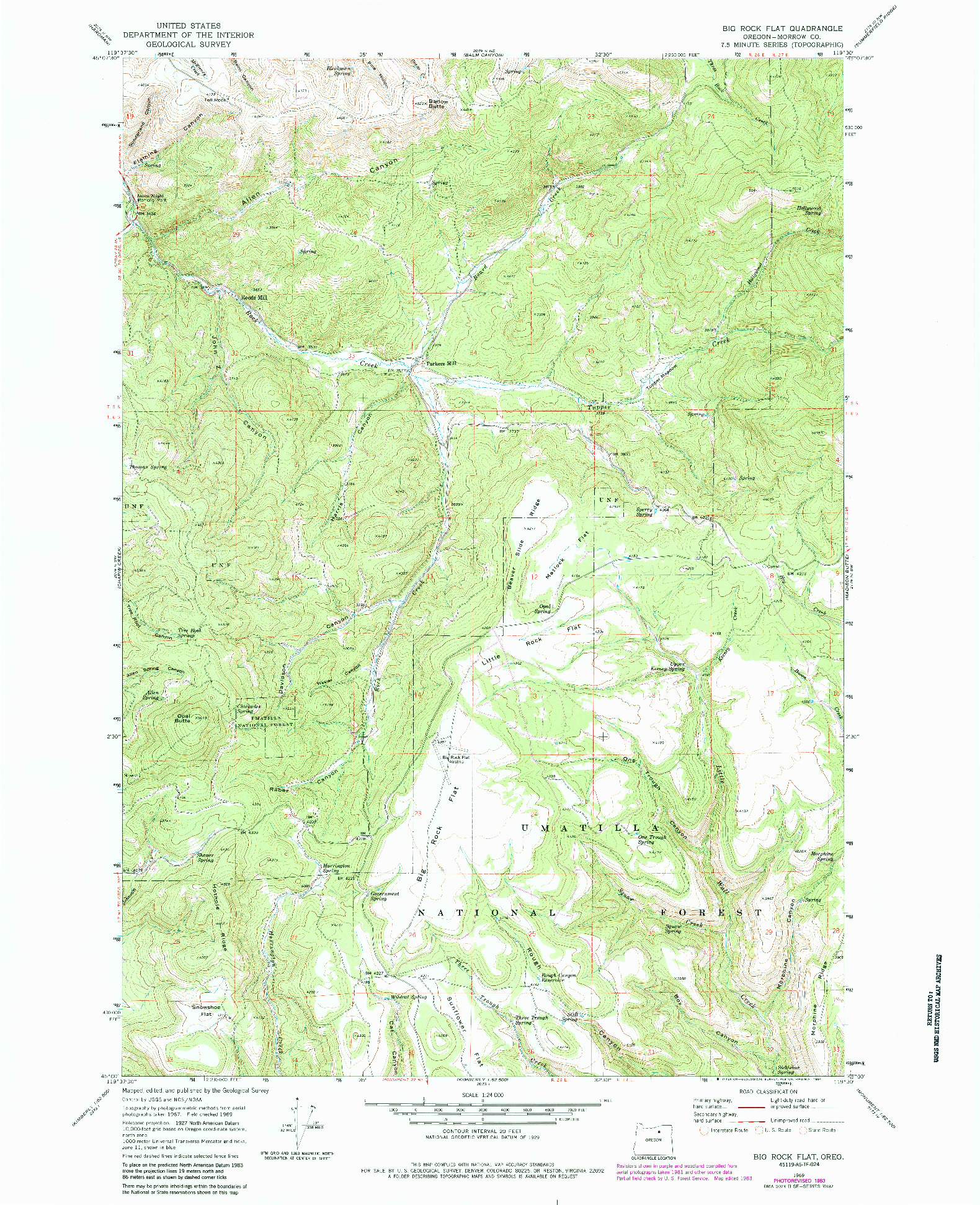 USGS 1:24000-SCALE QUADRANGLE FOR BIG ROCK FLAT, OR 1969