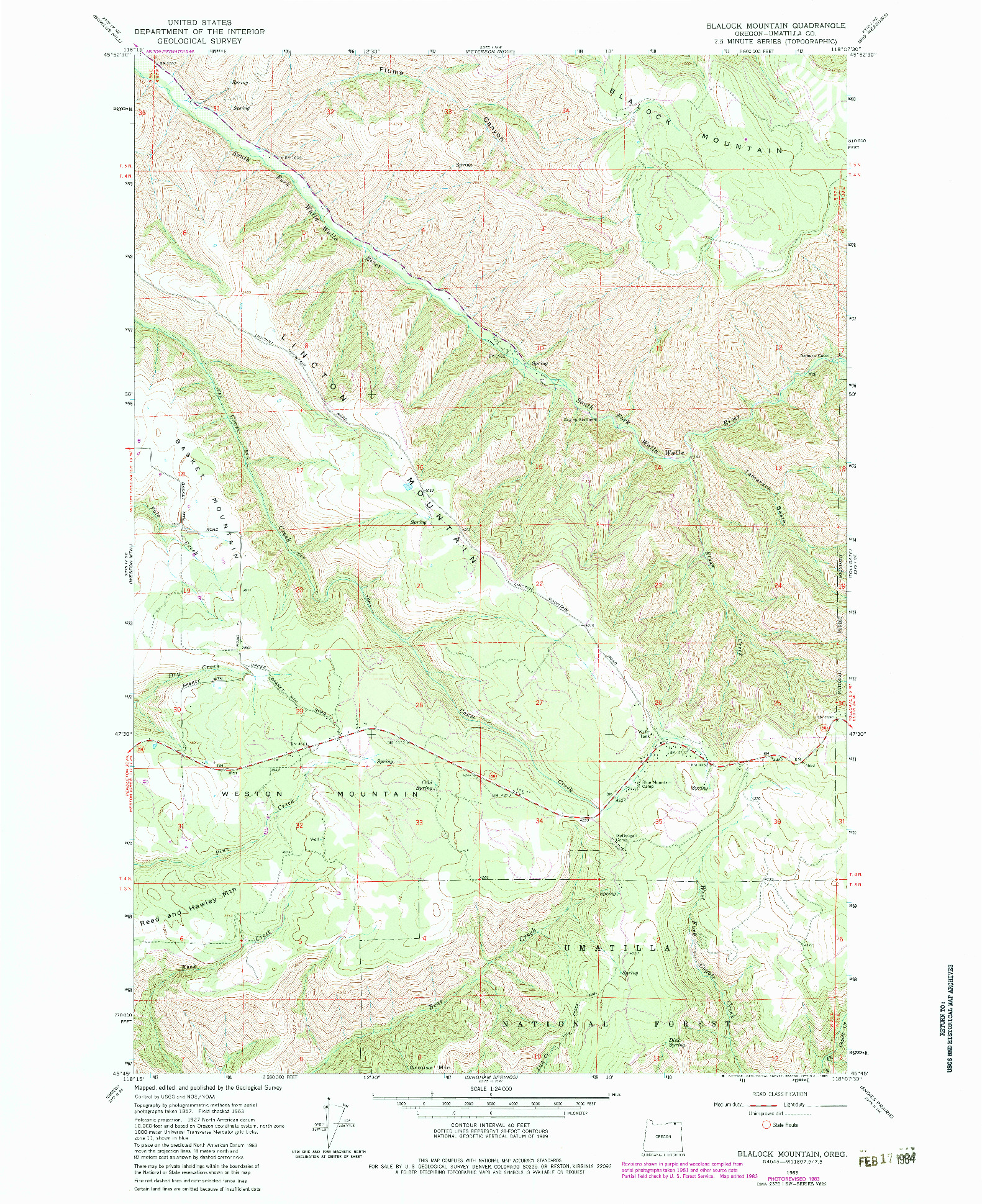 USGS 1:24000-SCALE QUADRANGLE FOR BLALOCK MOUNTAIN, OR 1963