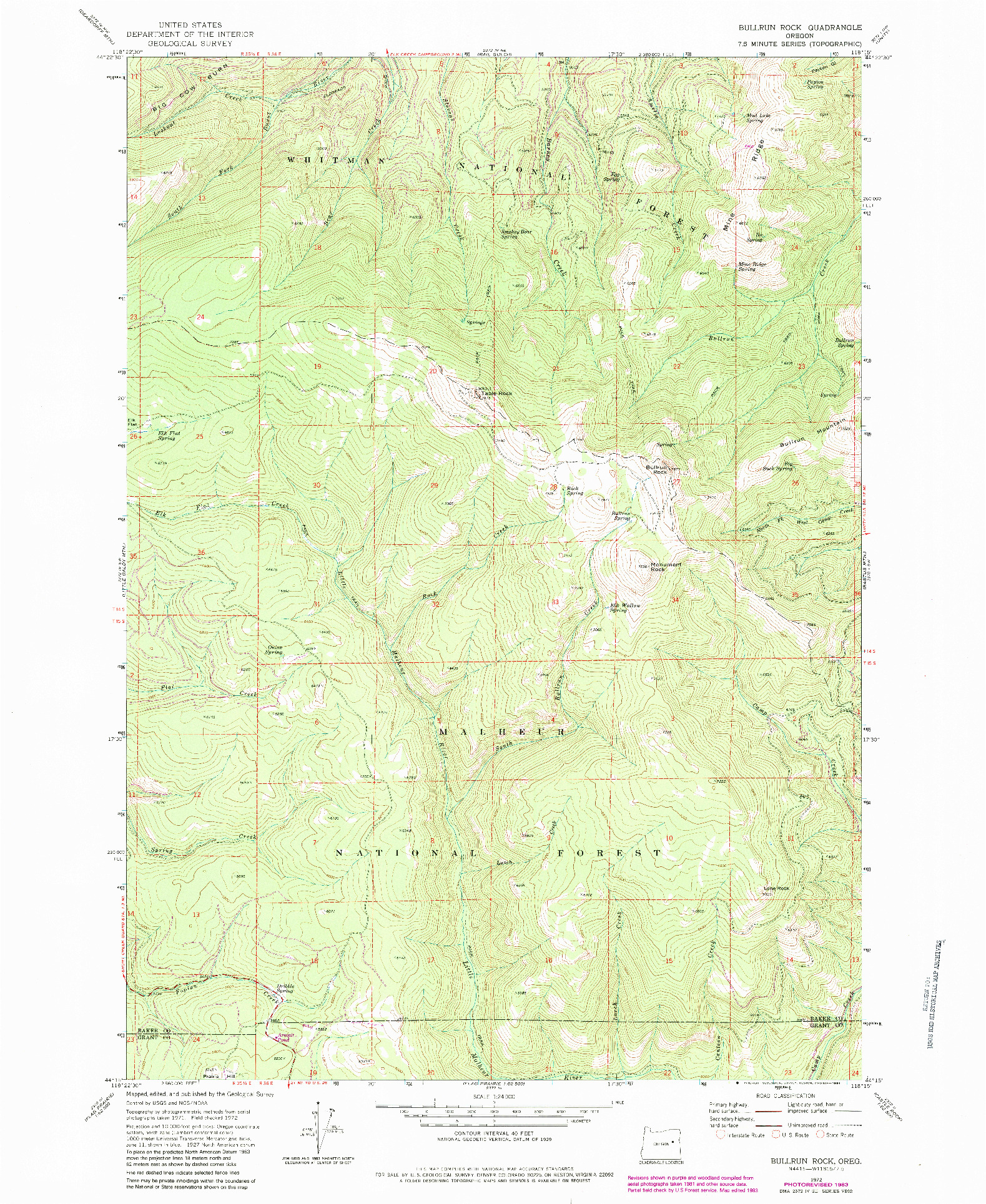 USGS 1:24000-SCALE QUADRANGLE FOR BULLRUN ROCK, OR 1972