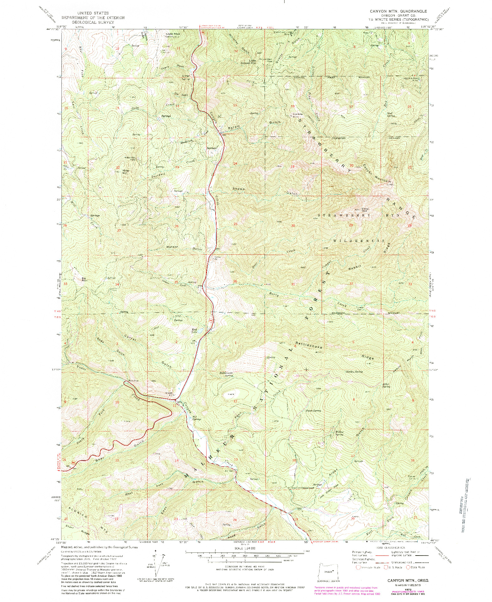 USGS 1:24000-SCALE QUADRANGLE FOR CANYON MTN, OR 1972