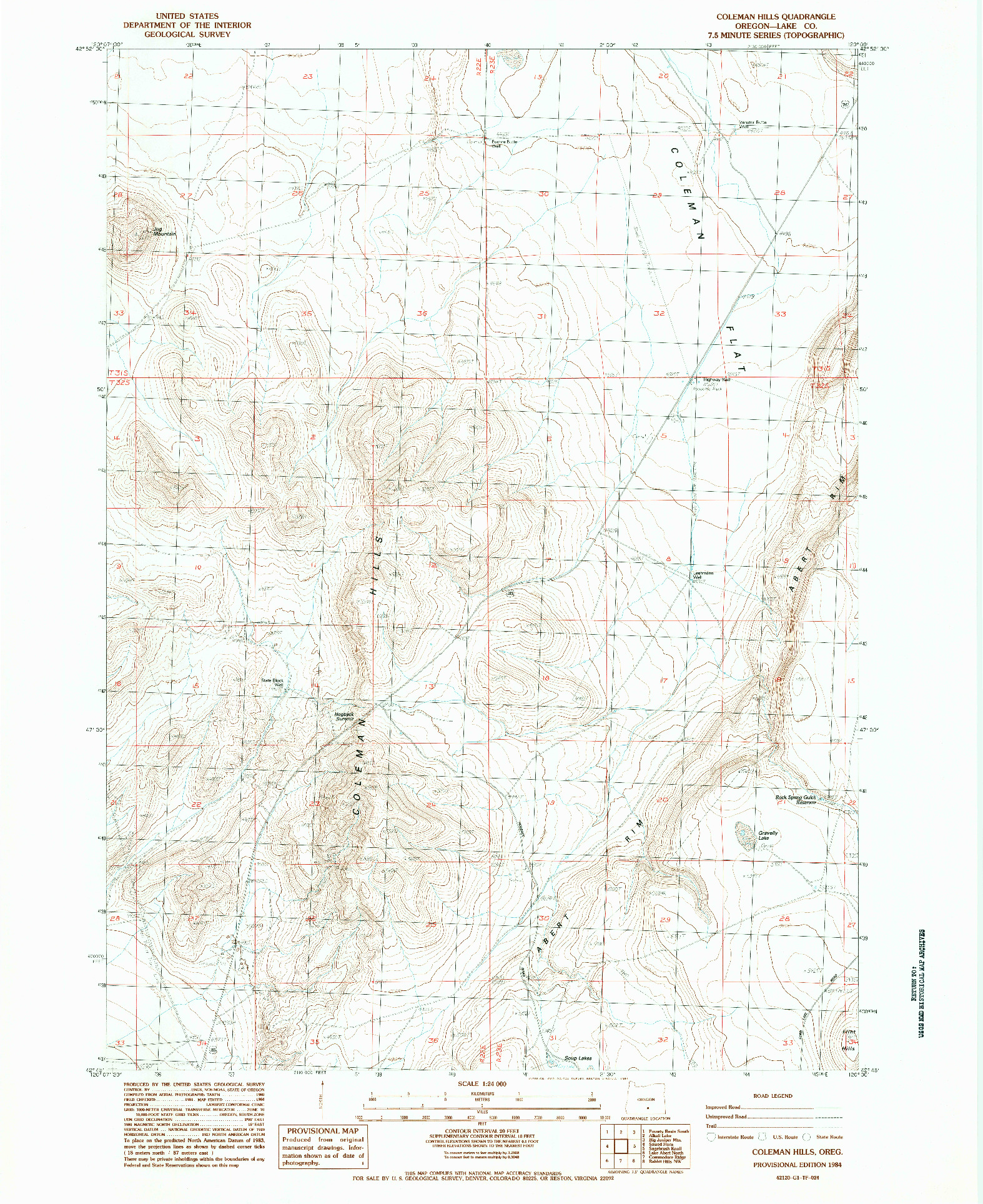 USGS 1:24000-SCALE QUADRANGLE FOR COLEMAN HILLS, OR 1984