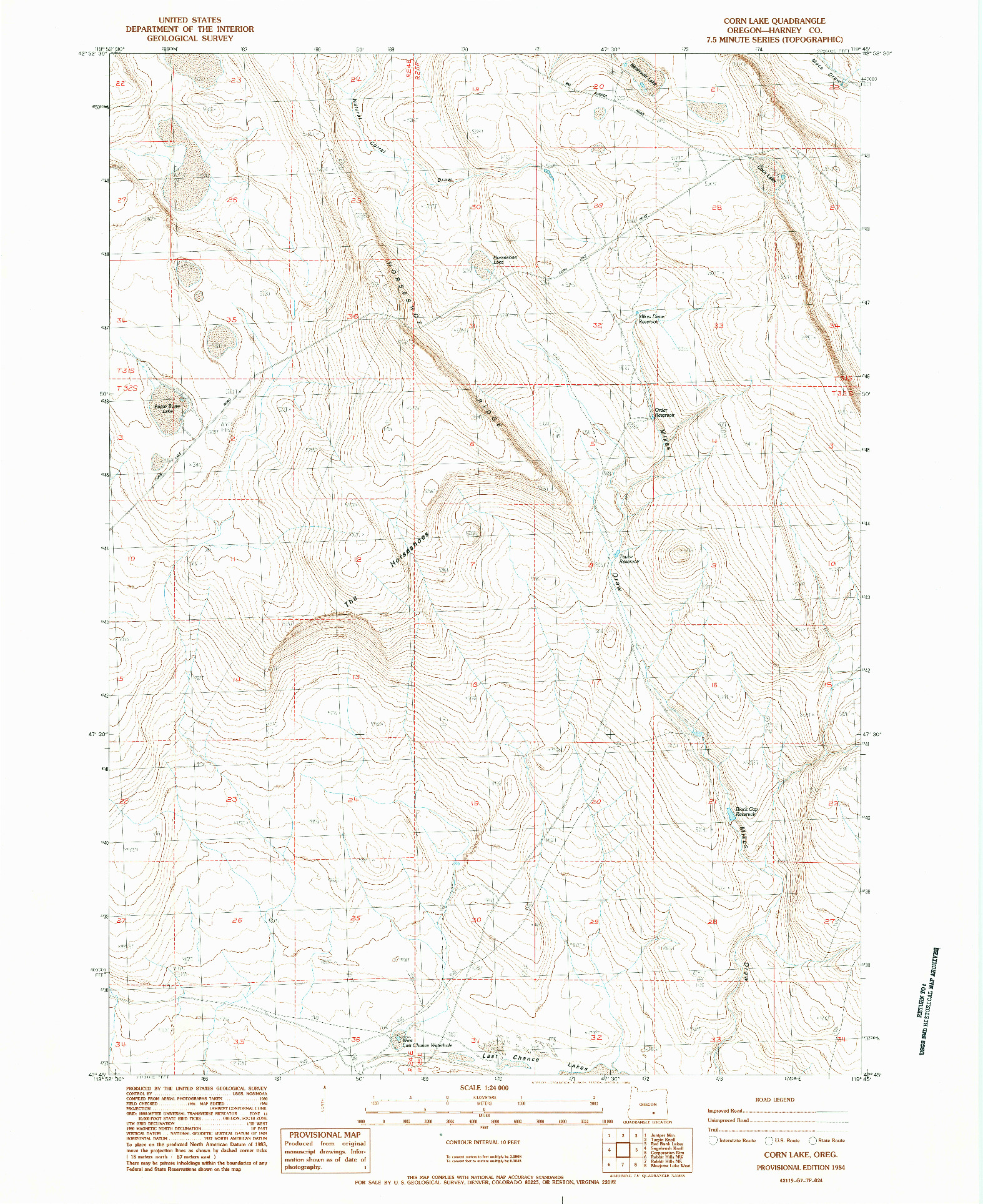 USGS 1:24000-SCALE QUADRANGLE FOR CORN LAKE, OR 1984