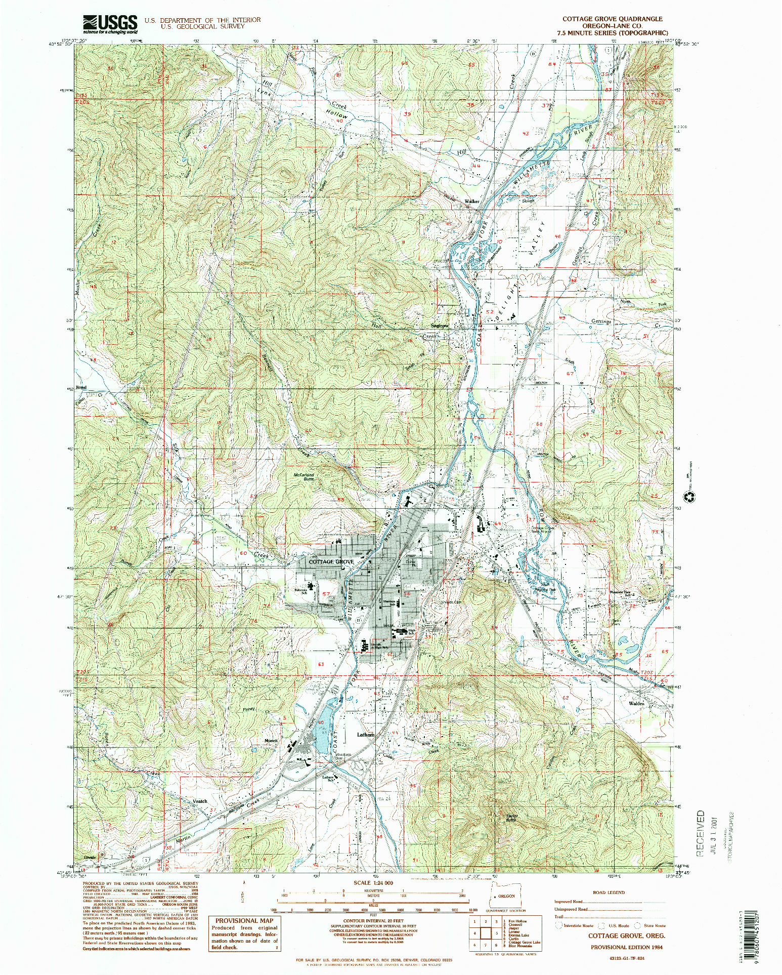 USGS 1:24000-SCALE QUADRANGLE FOR COTTAGE GROVE, OR 1984